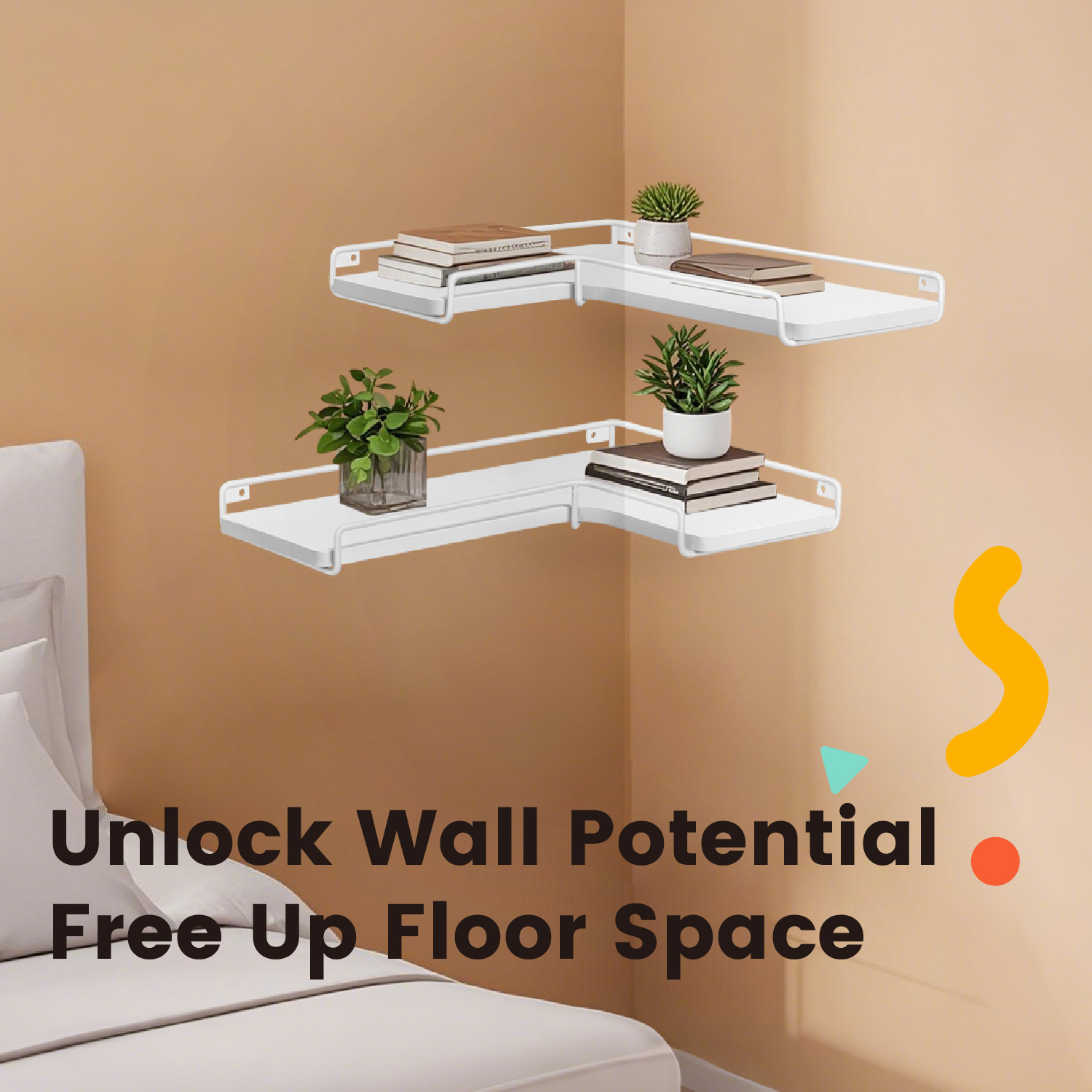 Floating Shelves, Set of 2 Corner Shelves, L-Shaped Wall Shelf