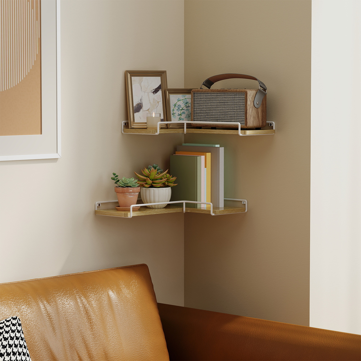 Floating Shelves, Set of 2 Corner Shelves, L-Shaped Wall Shelf