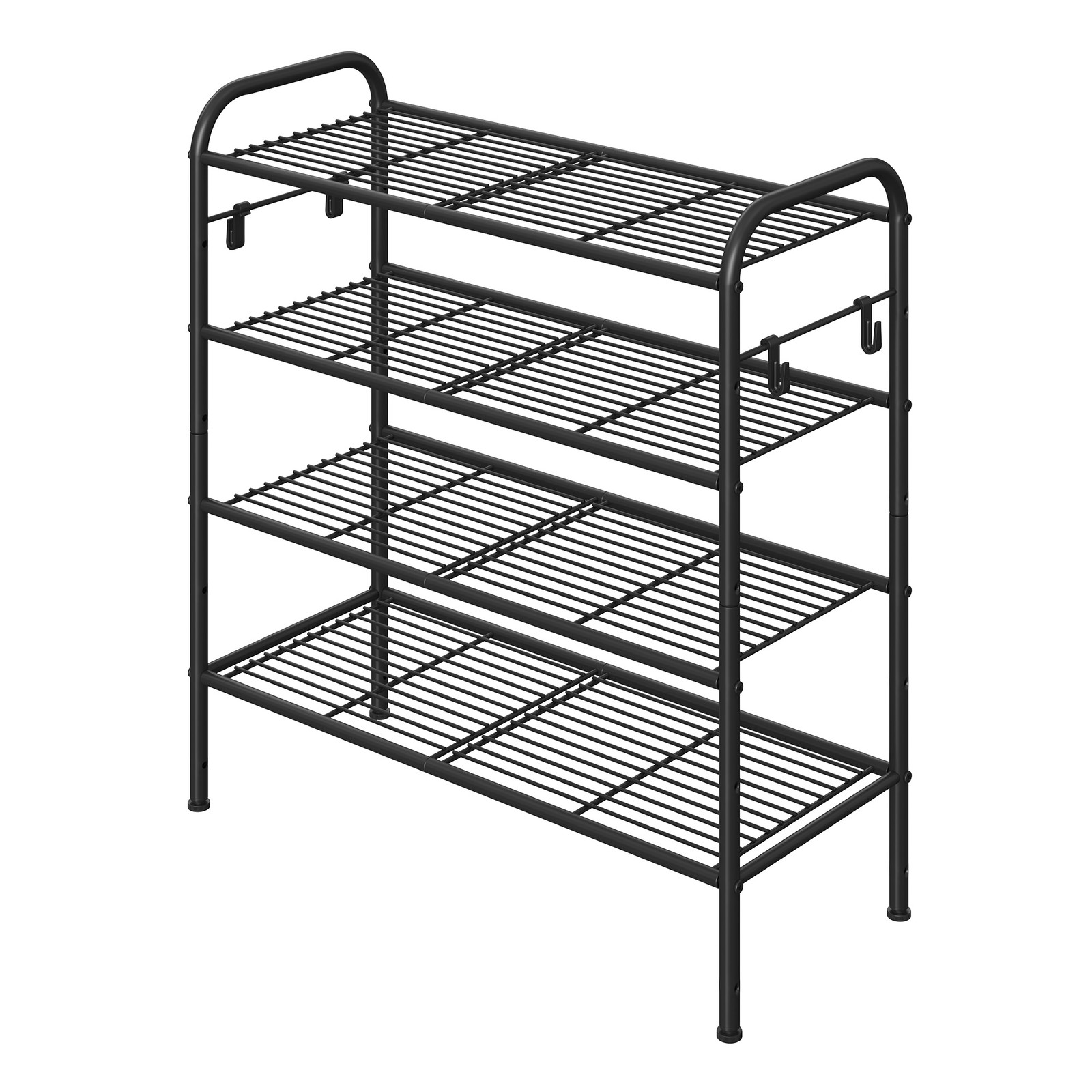 4-Tier Metal Shoe Shelf, Adjustable Shoe Rack with Side Hooks