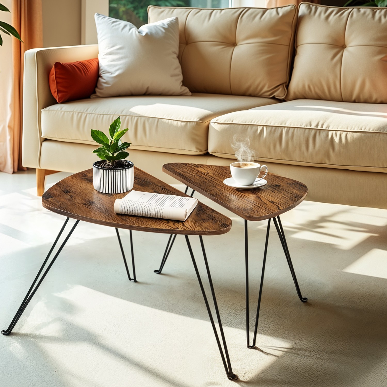 Set of 2 Side Tables, Nesting Coffee Tables, for Living Room