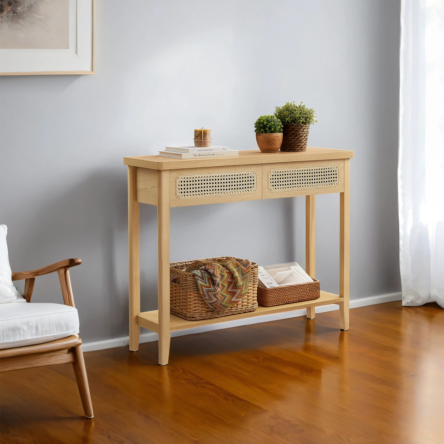Console Table, Narrow Entryway Table, Entry Table with 2 Drawers