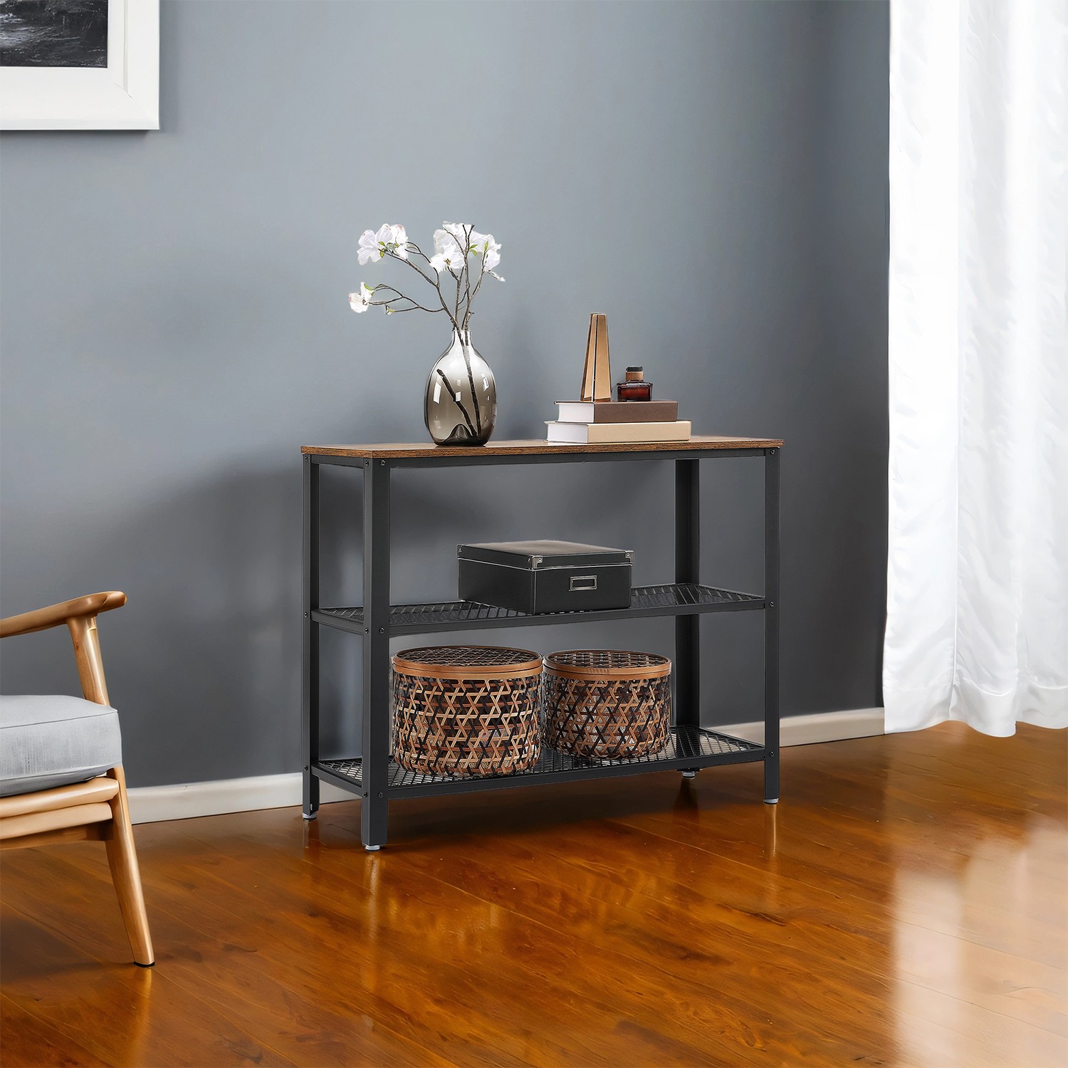3-Tier Narrow Console Table, Entryway Table with Storage Shelf, for Bedroom