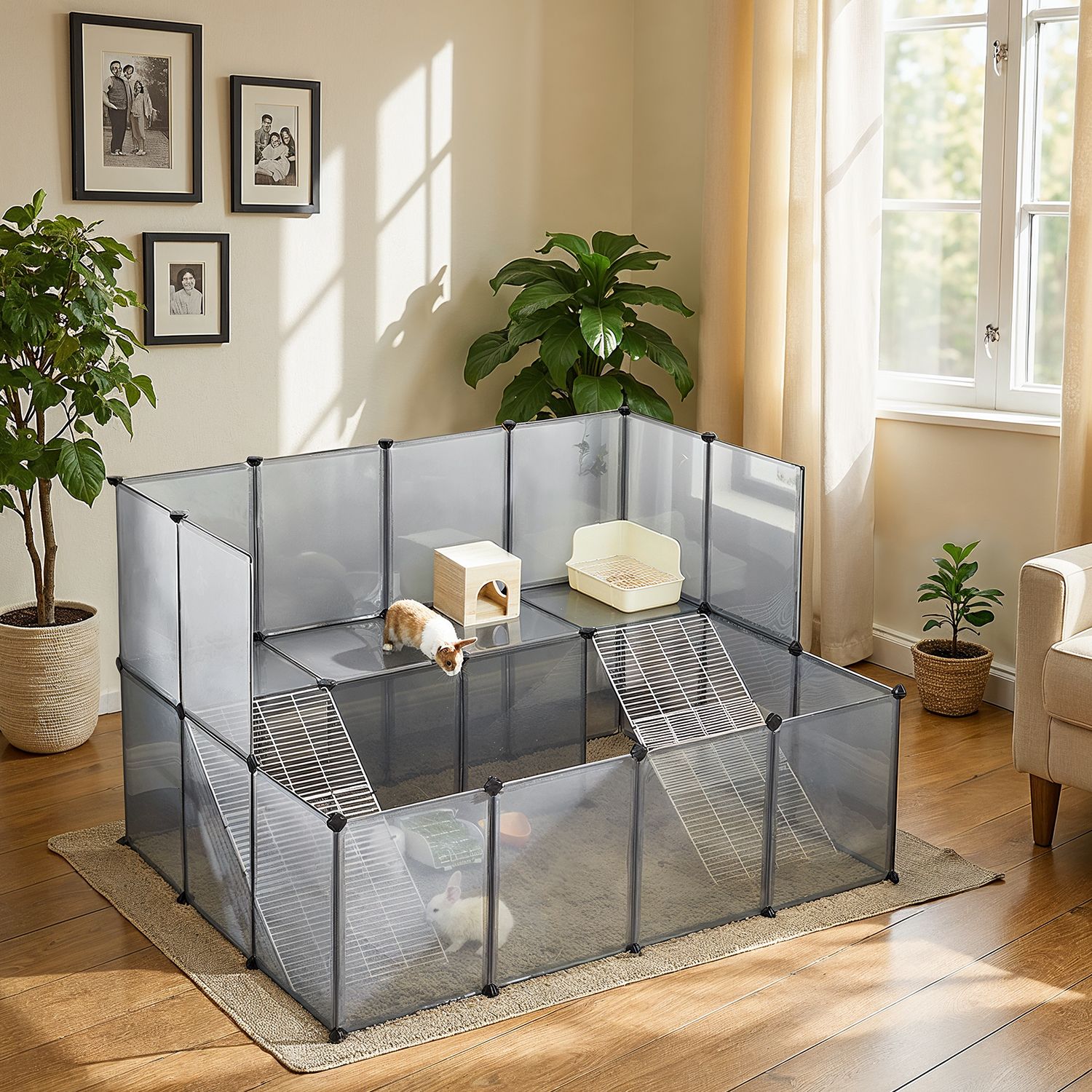 Rabbit Enclosure for Small Animals, Guinea Pig Enclosure, Grey Rabbit Enclosure for Small Animals, Guinea Pig Enclosure, Grey