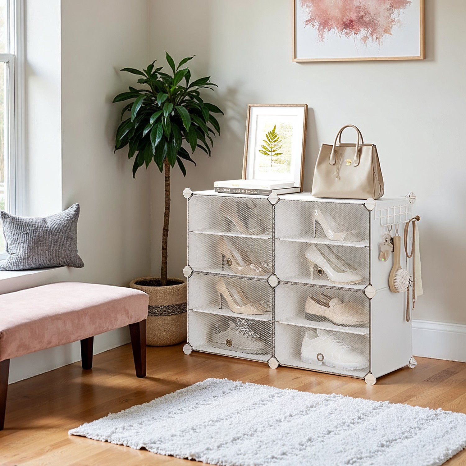 Interlocking Plastic Shoe Rack Cloud White
