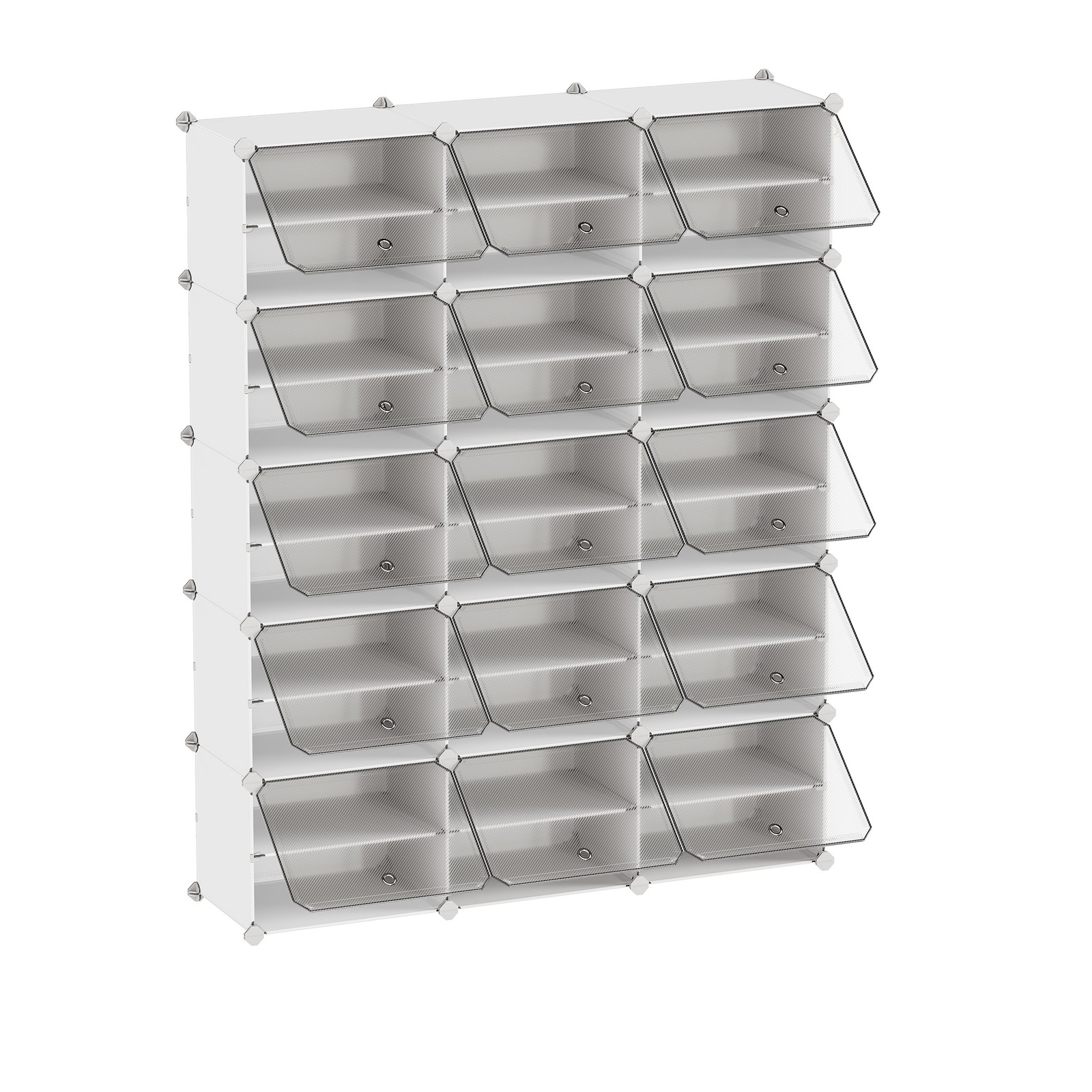 Modular Shoe Storage Shelf, 12 Slot Plastic Shoe Organiser with Doors, Entryway, Wardrobe, White