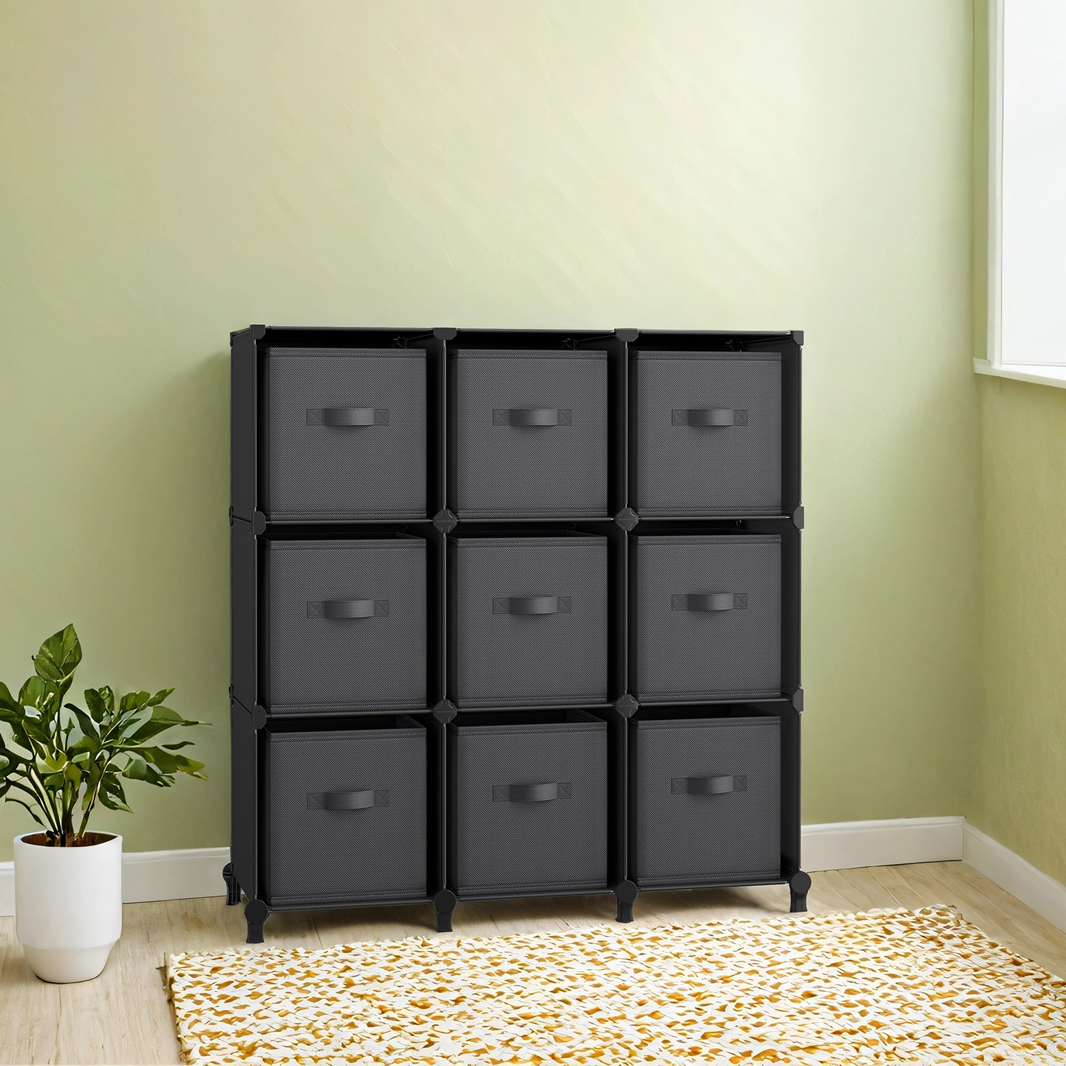 9-Cube Storage Organizer with Non-Woven Fabric Storage Boxes,  Modular, Space-Saving