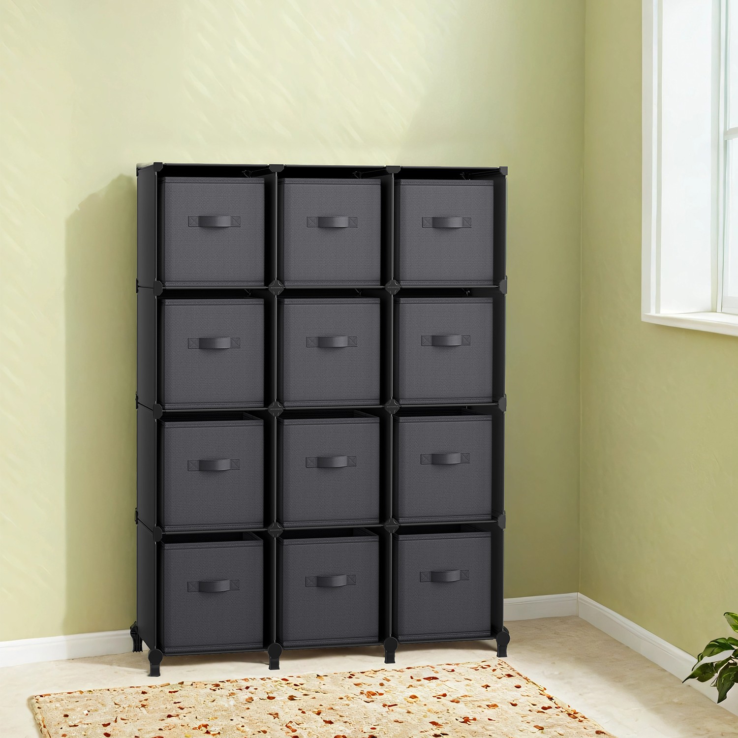 12-Cube Storage Organizer with Non-Woven Fabric Storage Boxes, Modular, Space-Saving 12-Cube Storage Organizer with Non-Woven Fabric Storage Boxes, Modular, Space-Saving