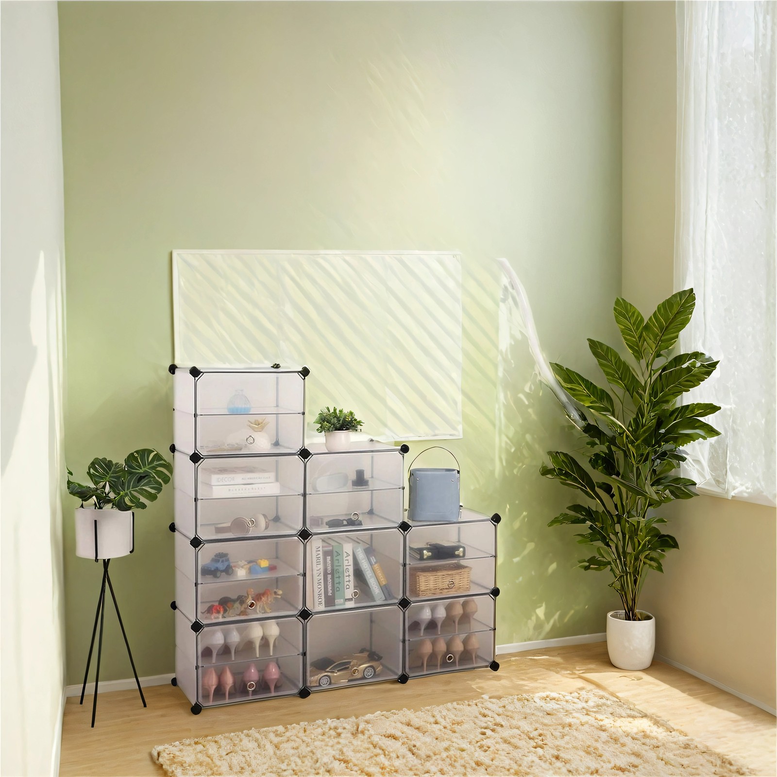 Plastic Cube Storage Organiser with Doors, Shoe Rack Plastic Cube Storage Organiser with Doors, Shoe Rack