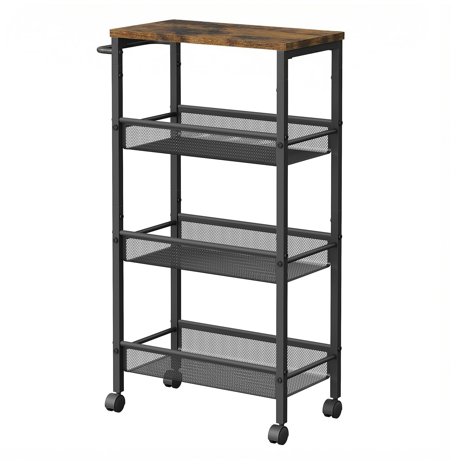 4-Tier Slim Storage Cart, Rolling Cart with Handle, Metal Frame