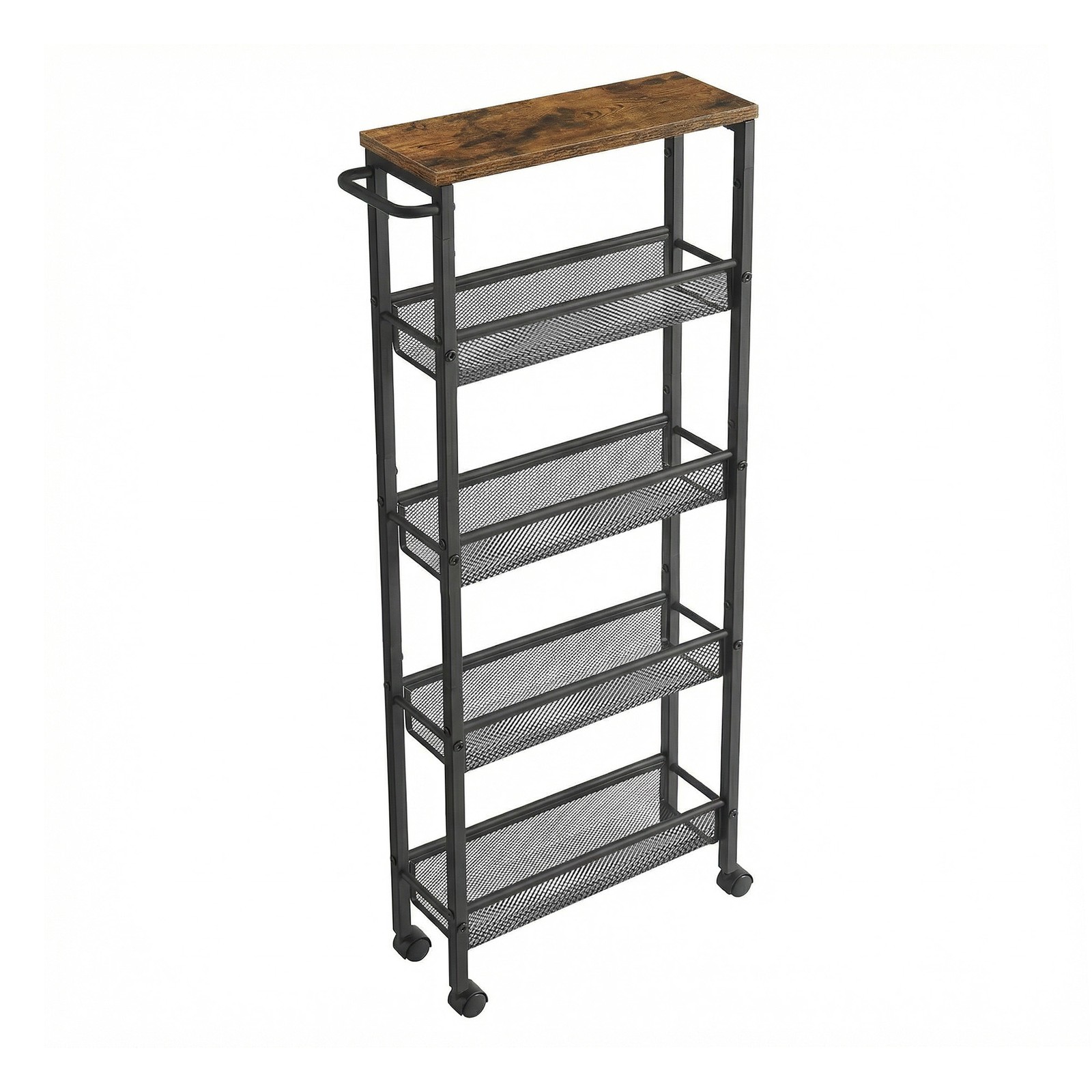 5-Tier Slim Storage Cart, Rolling Cart with Handle, Metal Frame