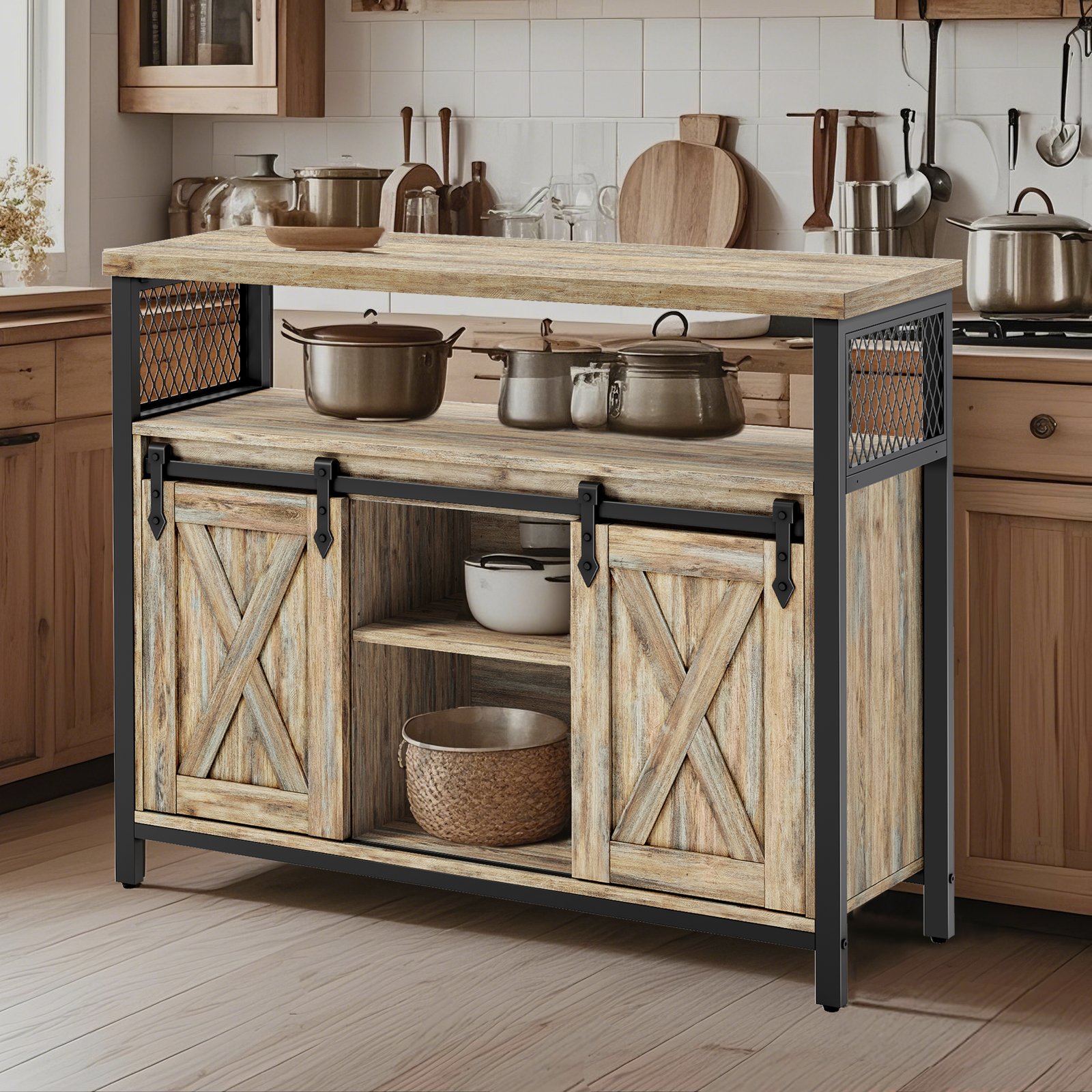 Buffet Cabinet, Sideboard with 2 Sliding Barn Doors, Adjustable Shelves Buffet Cabinet, Sideboard with 2 Sliding Barn Doors, Adjustable Shelves