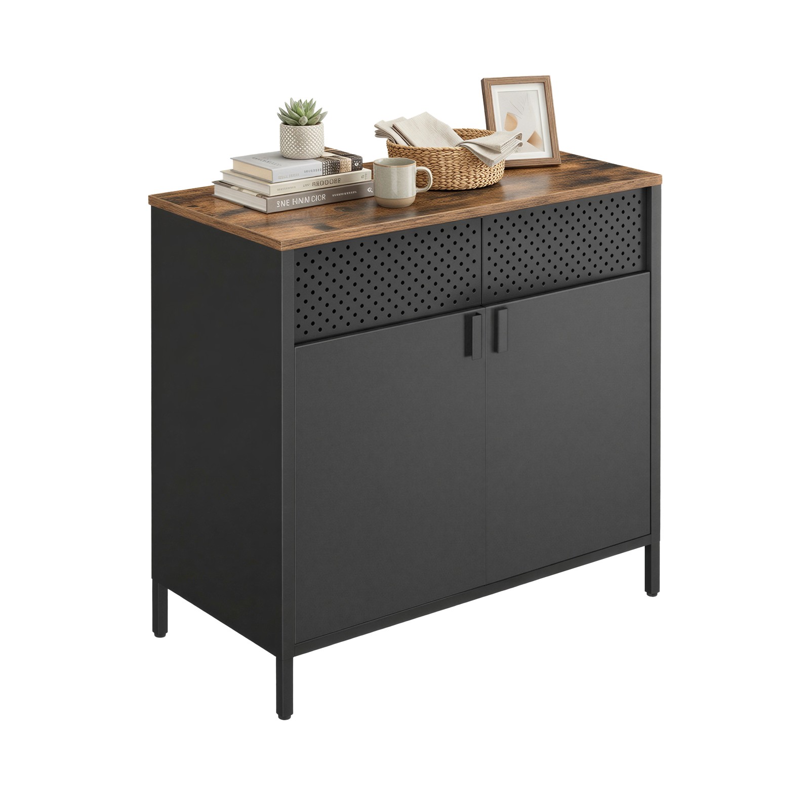 Steel Floor Cabinet, Metal Storage Unit with Adjusatble Shelf, for Office, Brown and Black