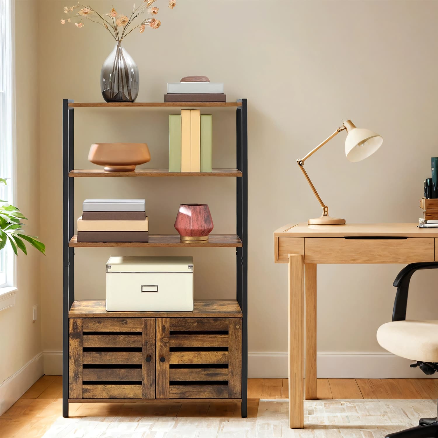 Bookcase, Storage Unit, Industrial Style