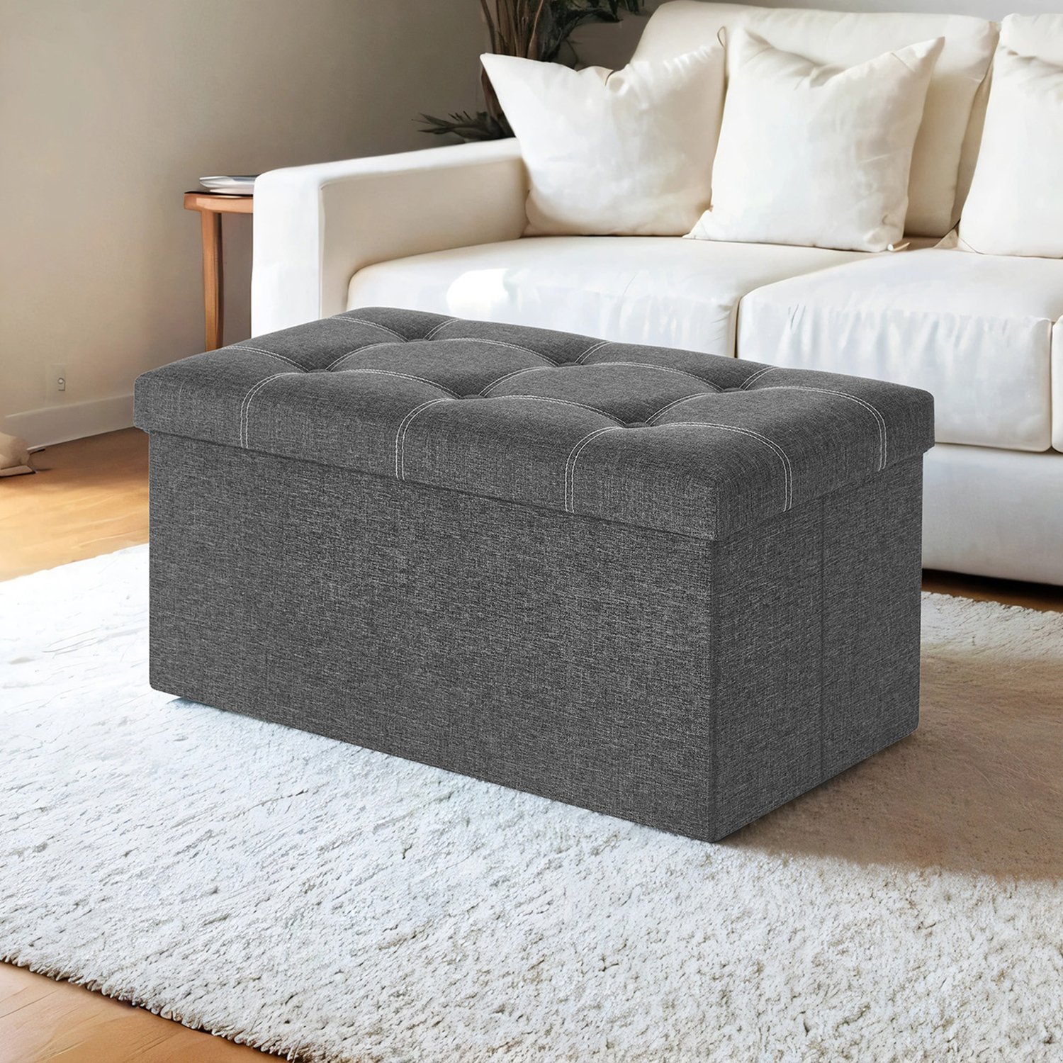 76 cm Ottoman Storage Bench, 80 L Folding Chest with Linen-Look Fabric, for Entryway