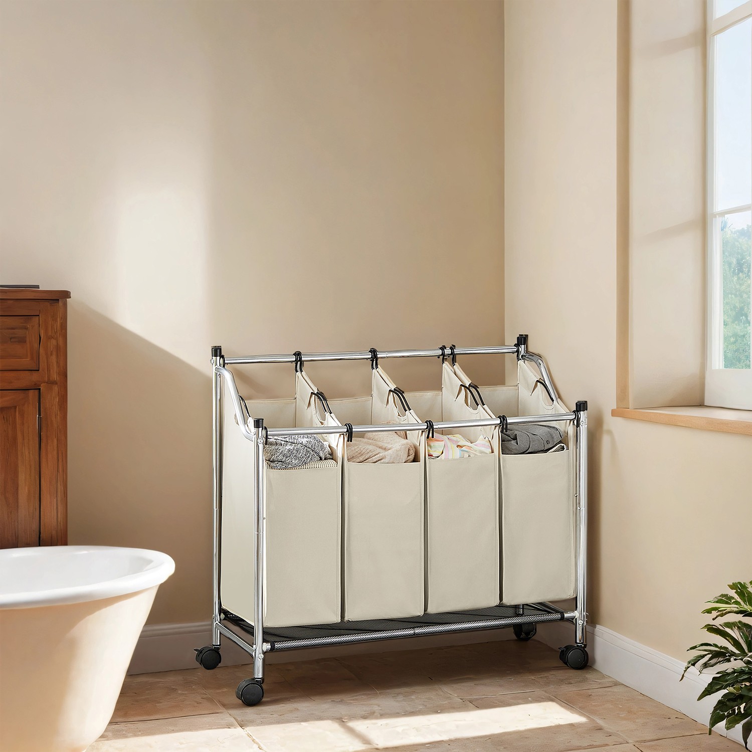 Rolling Laundry Sorter, Laundry Basket with 4 Removable Bags Rolling Laundry Sorter, Laundry Basket with 4 Removable Bags