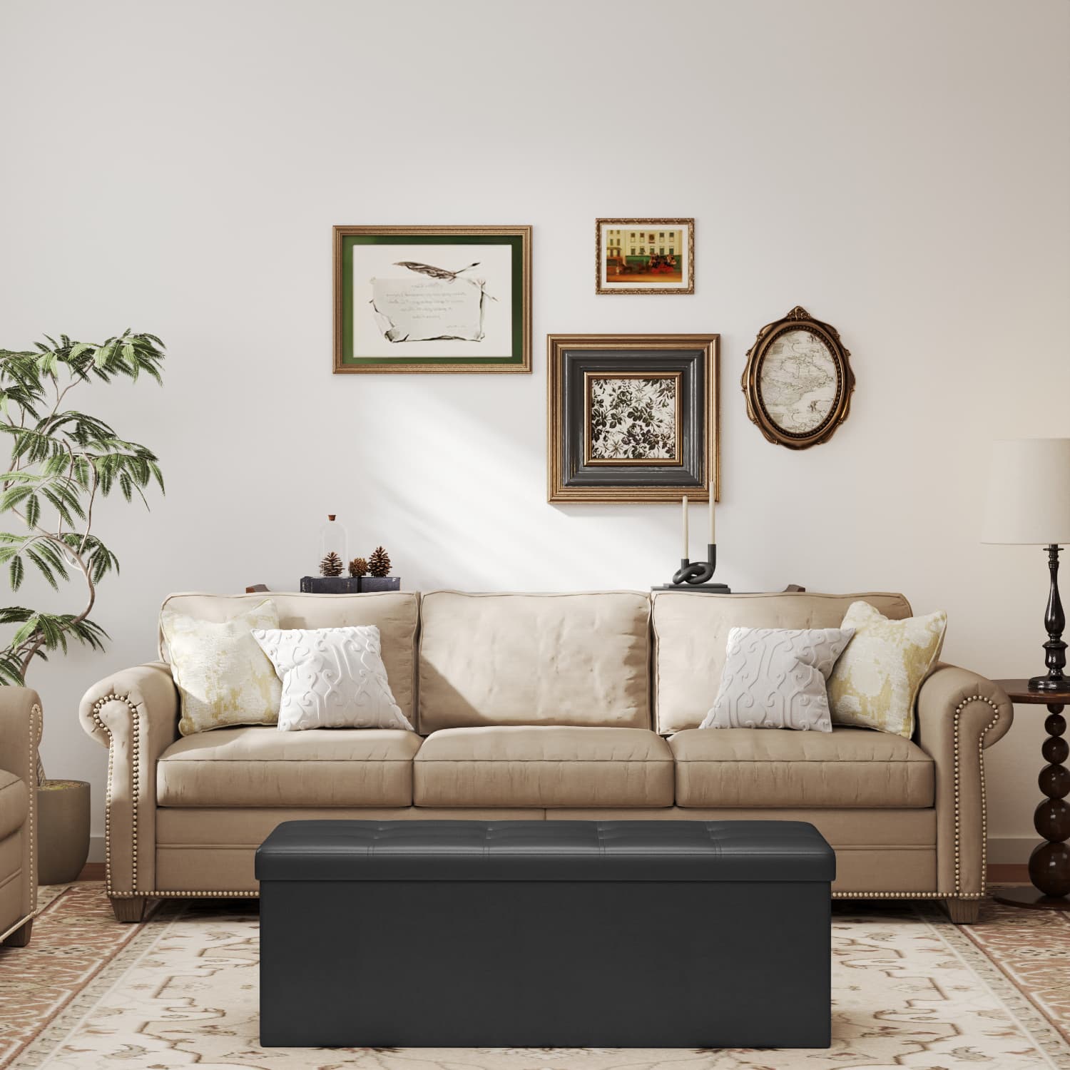 110 cm Folding Storage Bench Ottoman with Storage, End of Bed Bench, for Living Room