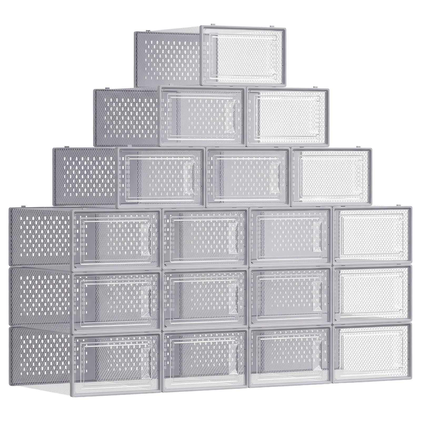Stackable Shoe Boxes, Pack of 12 Shoe Storage Organizers, 33.3 x 23.2 x 14.3 cm
