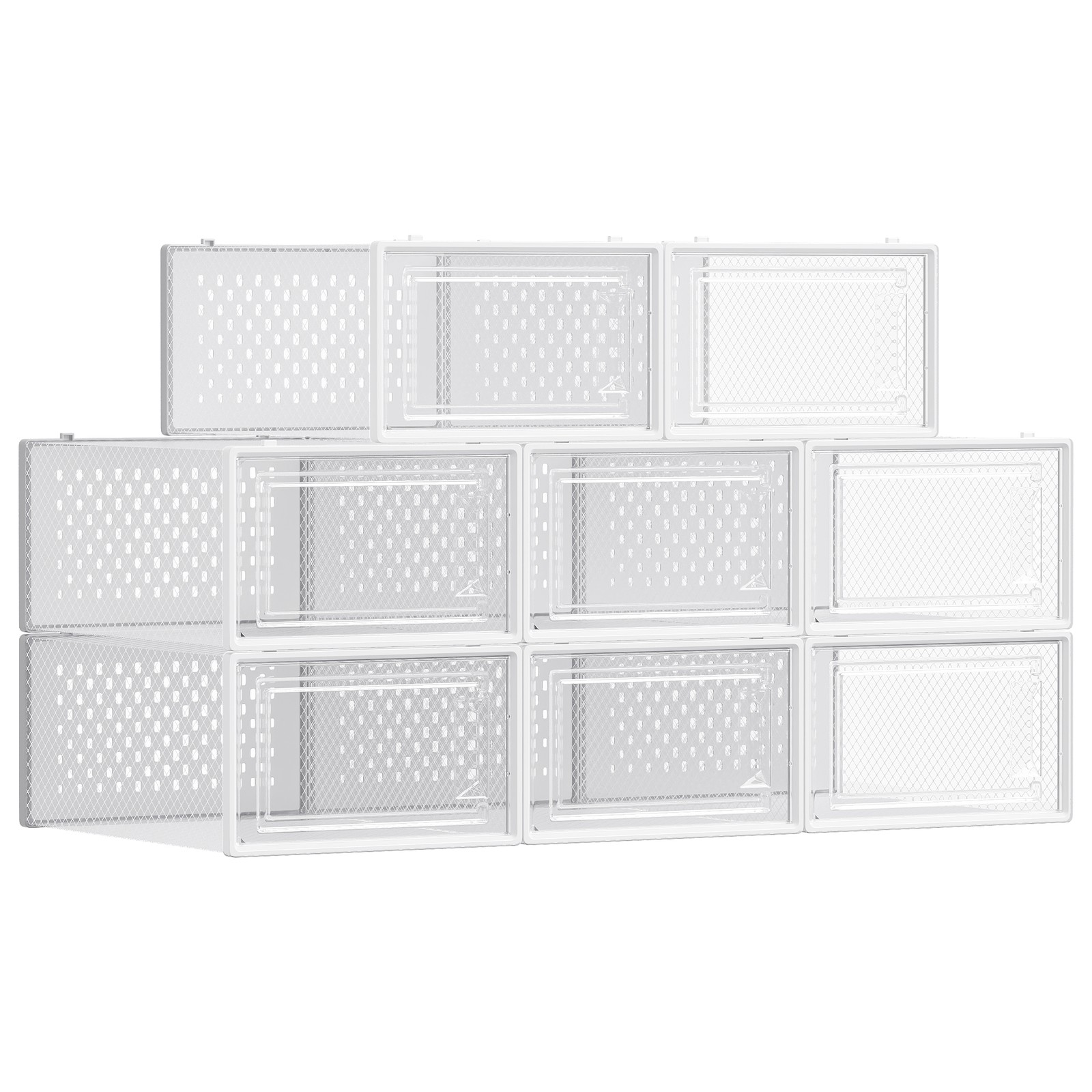 Stackable Shoe Boxes, Pack of 8 Shoe Storage Organizers, 33.3 x 23.2 x 14.3 cm