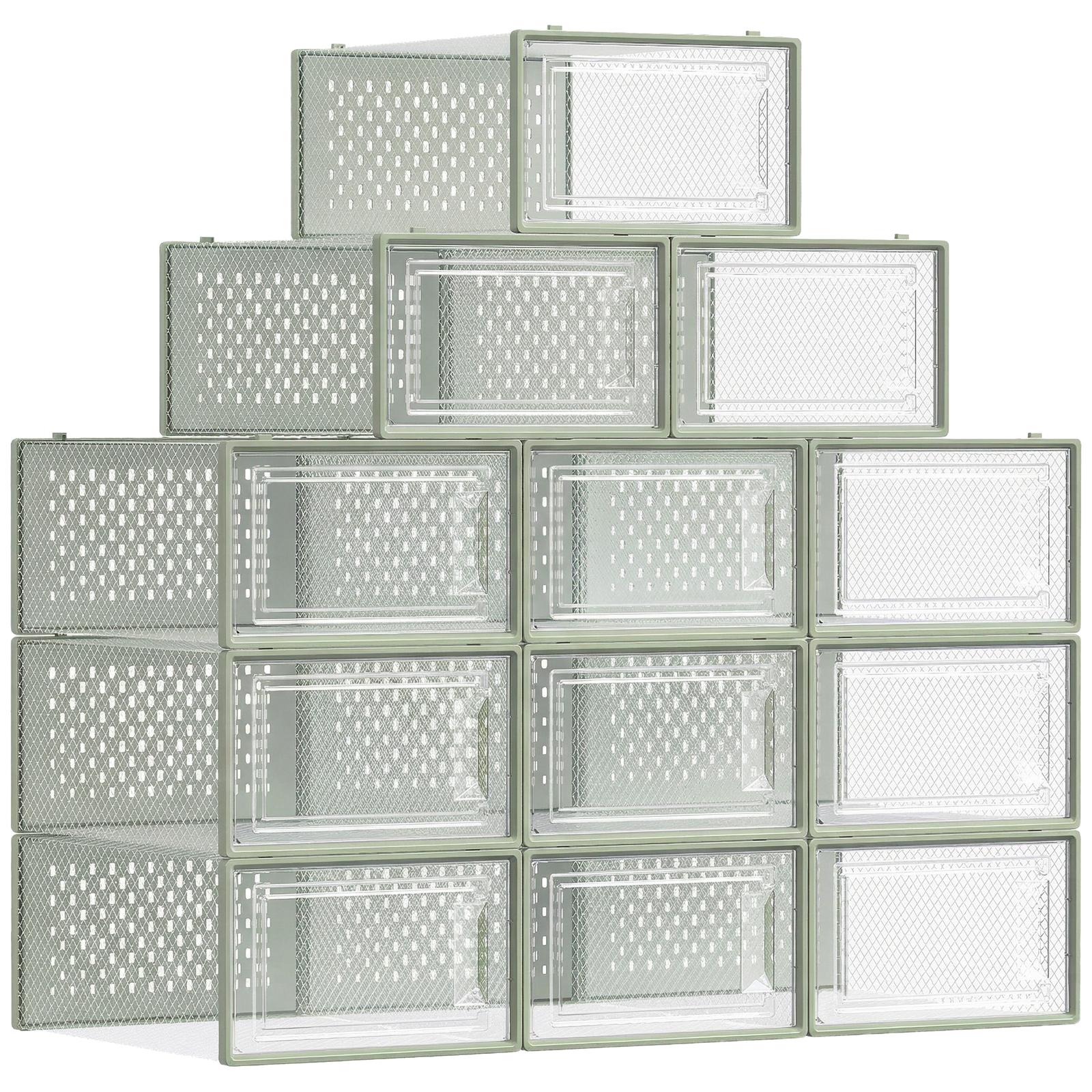 Stackable Shoe Boxes, Pack of 12 Shoe Storage Organizers, 13.1 x 9.1 x 5.6 Inches