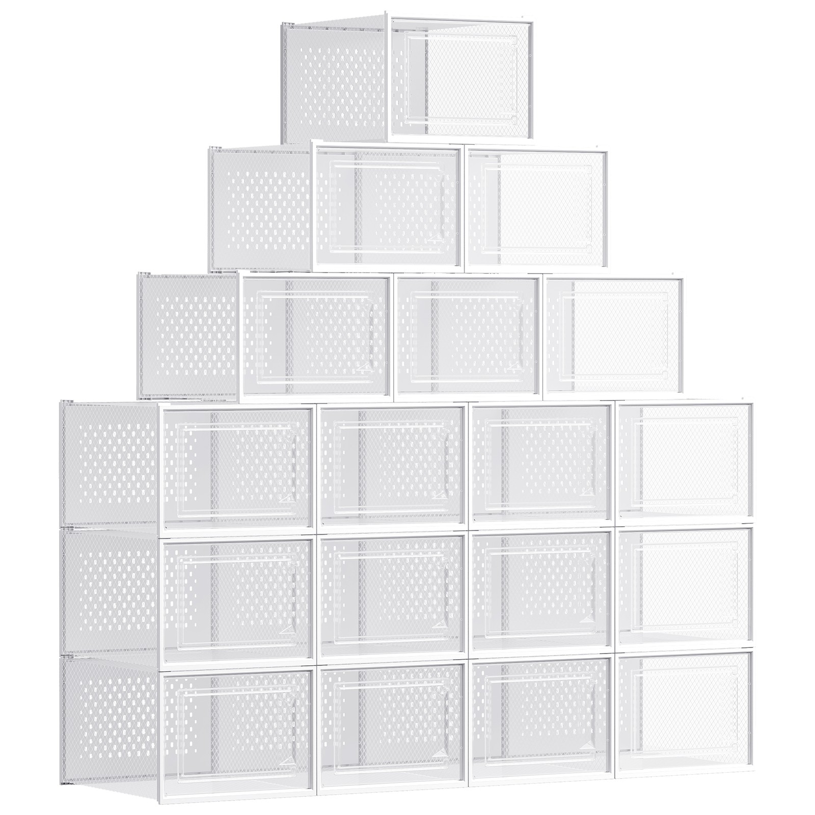 Stackable Shoe Boxes, Pack of 18 Shoe Storage Organizers, 9.9 x 13.7 x 7.4 Inches