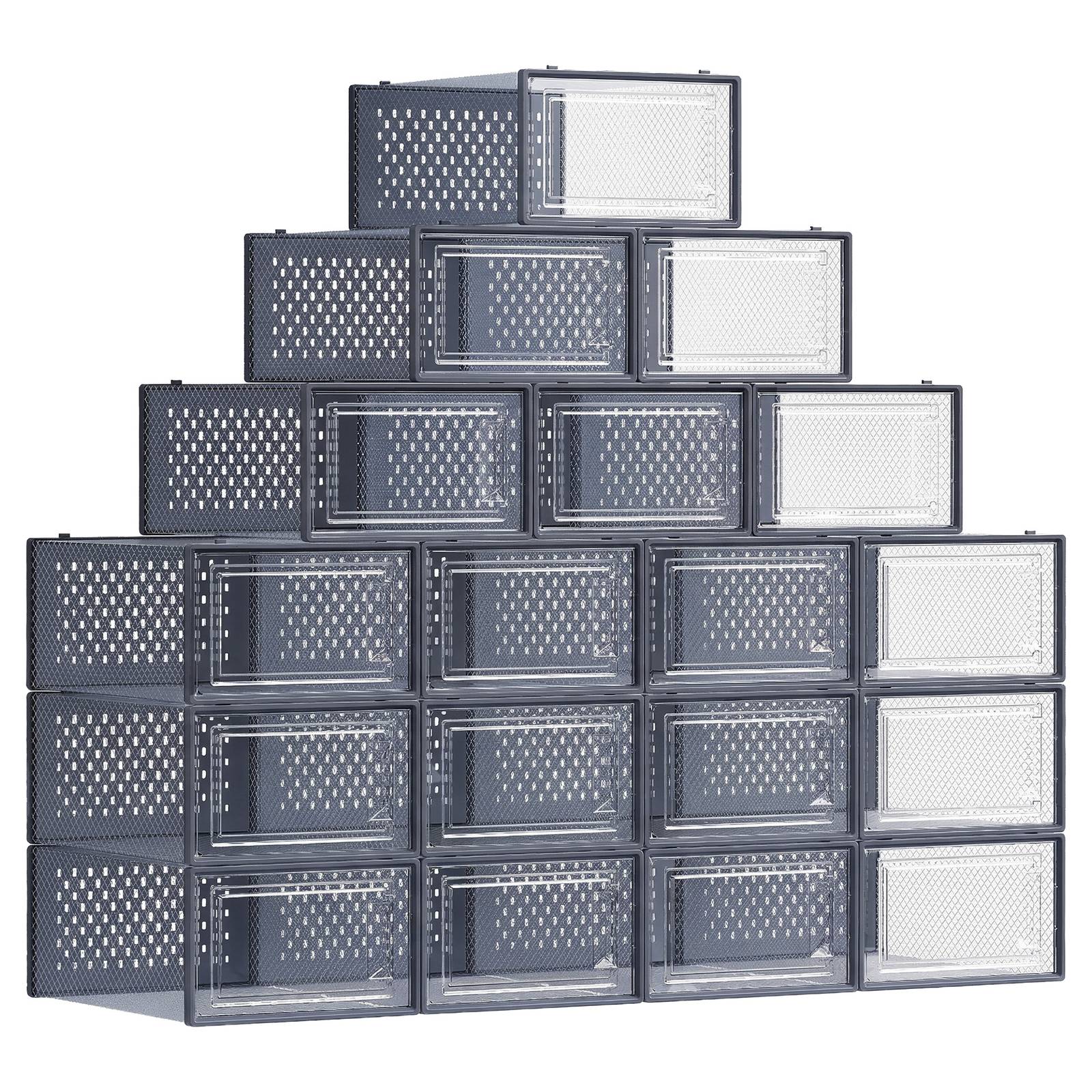 Stackable Shoe Boxes, Pack of 18 Shoe Storage Organizers, 33.3 x 23.2 x 14.3 cm