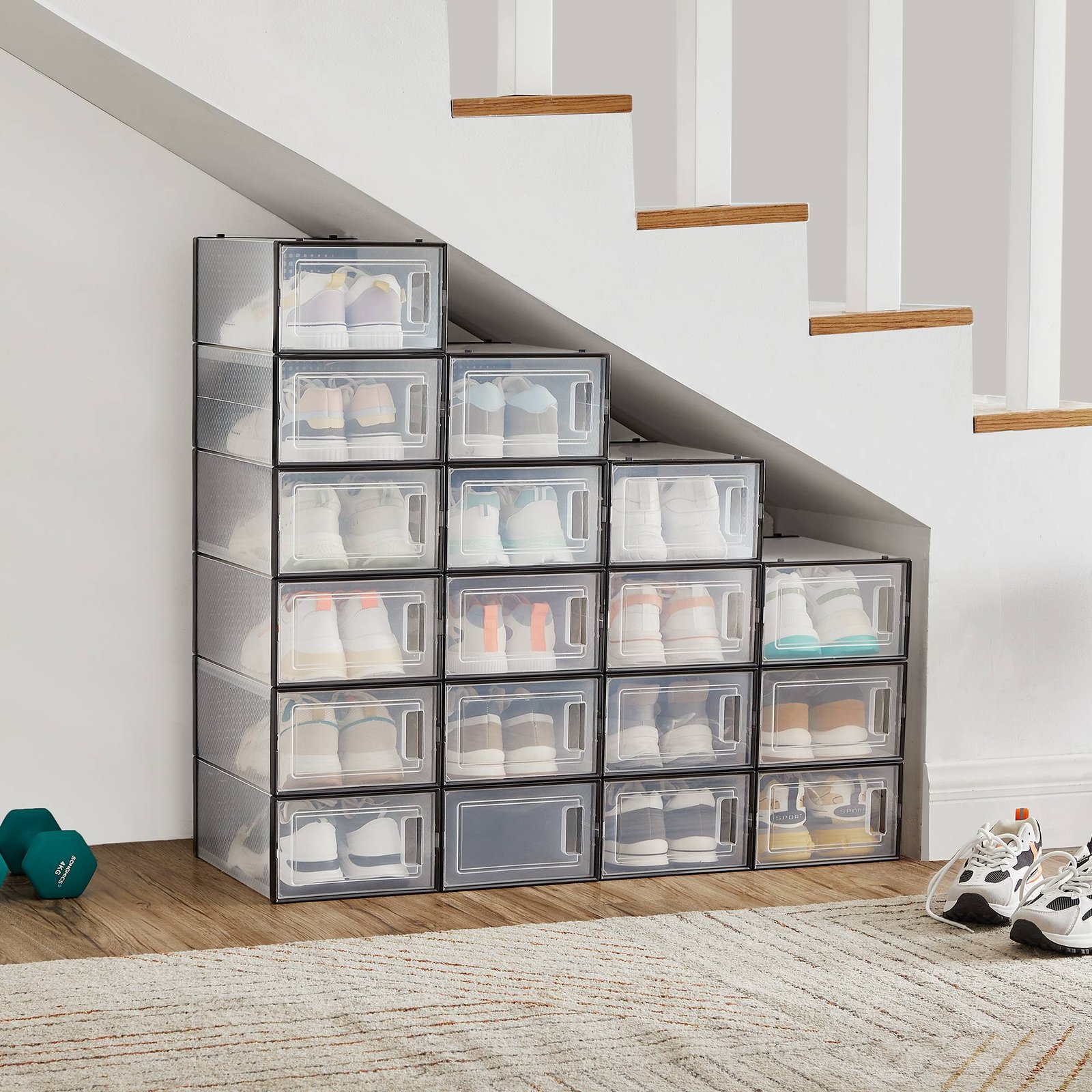 Stackable Shoe Boxes, Pack of 18 Shoe Storage Organizers, 33.3 x 23.2 x 14.3 cm