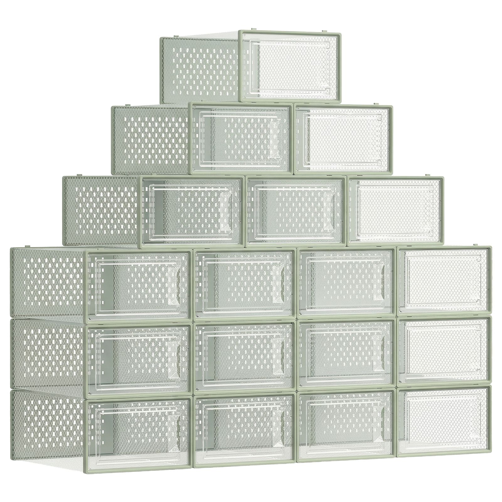 Stackable Shoe Boxes, Pack of 18 Shoe Storage Organizers, 33.3 x 23.2 x 14.3 cm