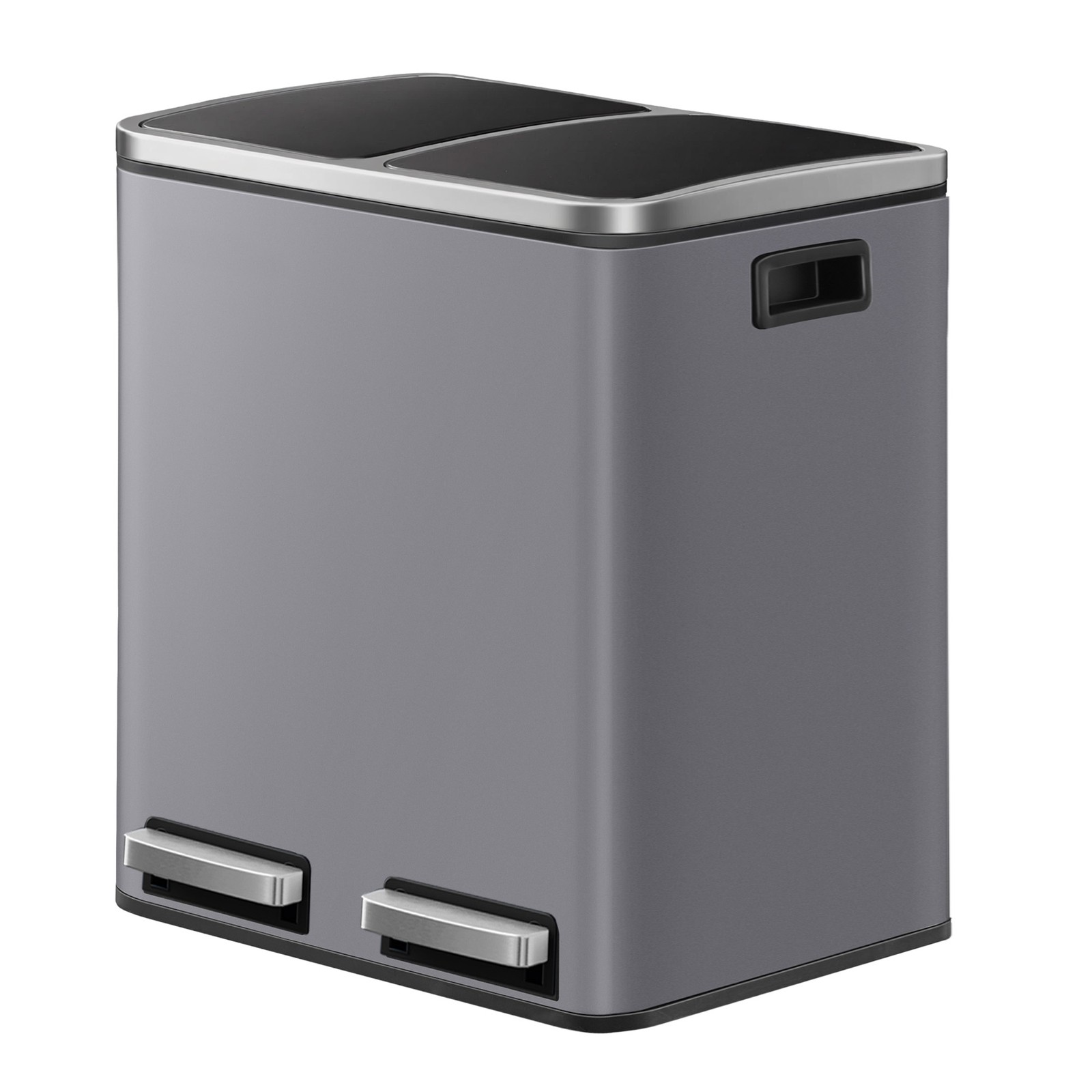 Double Compartment Pedal Trash Can, Steel Recycling Bin with Soft Close