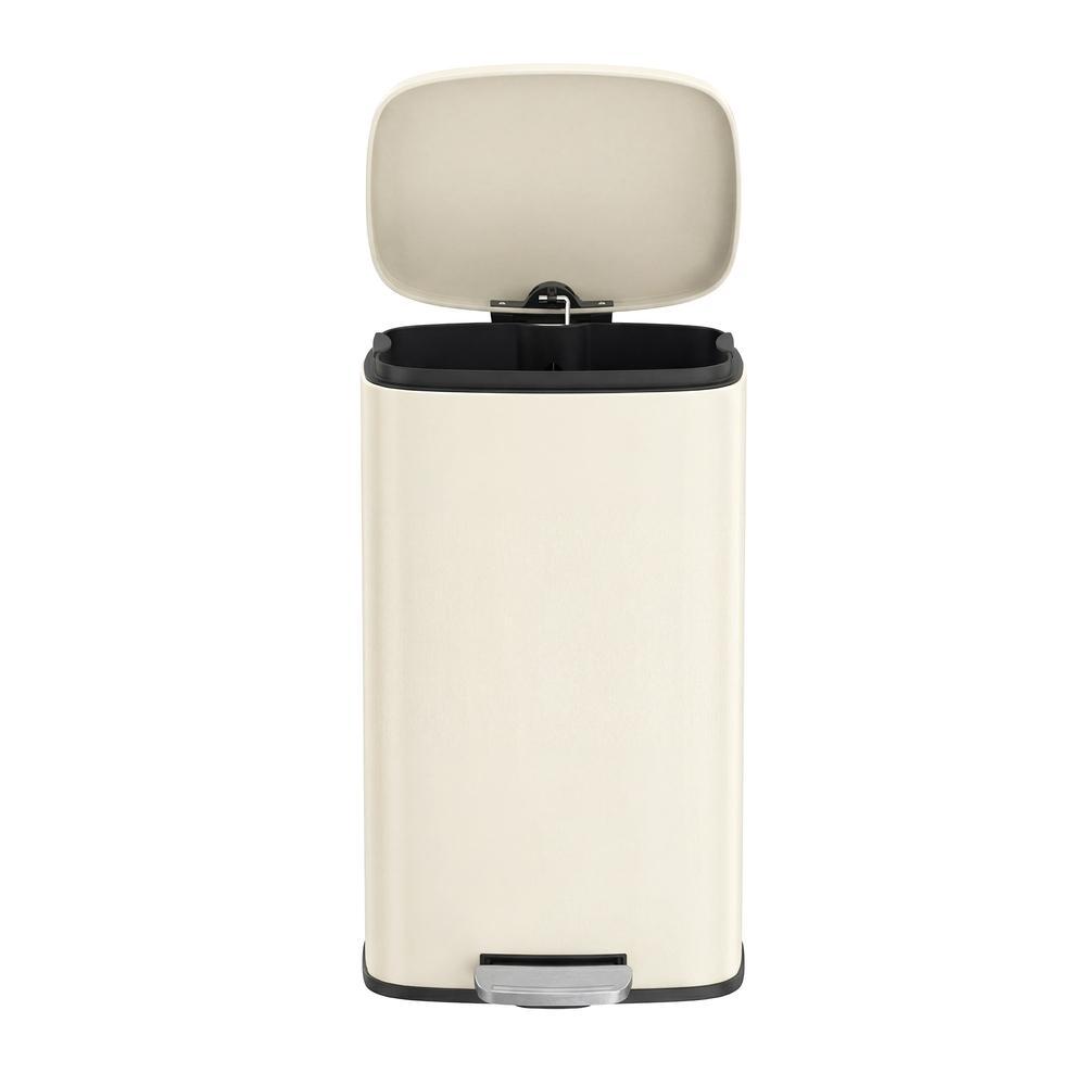 Pedal Rubbish Bin 30 L, Soft-Close Lid Kitchen Waste Bin with Inner Bucket, Steel, for Home, Beige