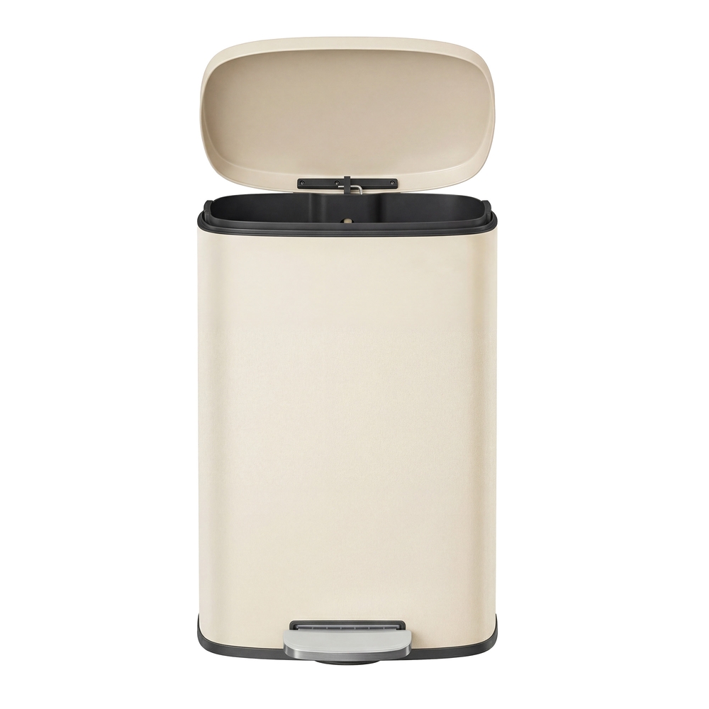 Pedal Rubbish Can 13 Gallon, Steel Trash Bin with Inner Bucket, Soft Close, for Kitchen, Beige