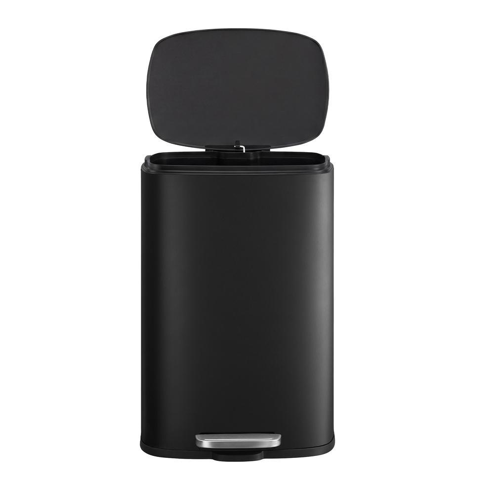 Pedal Rubbish Can 13 Gallon, Steel Trash Bin with Inner Bucket, Soft Close, for Kitchen, Black