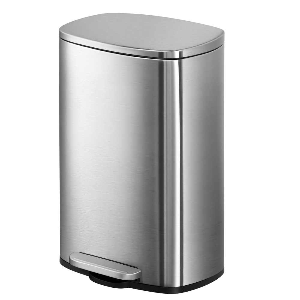 Pedal Rubbish Can 13 Gallon, Steel Trash Bin with Inner Bucket, Soft Close, for Kitchen, Black