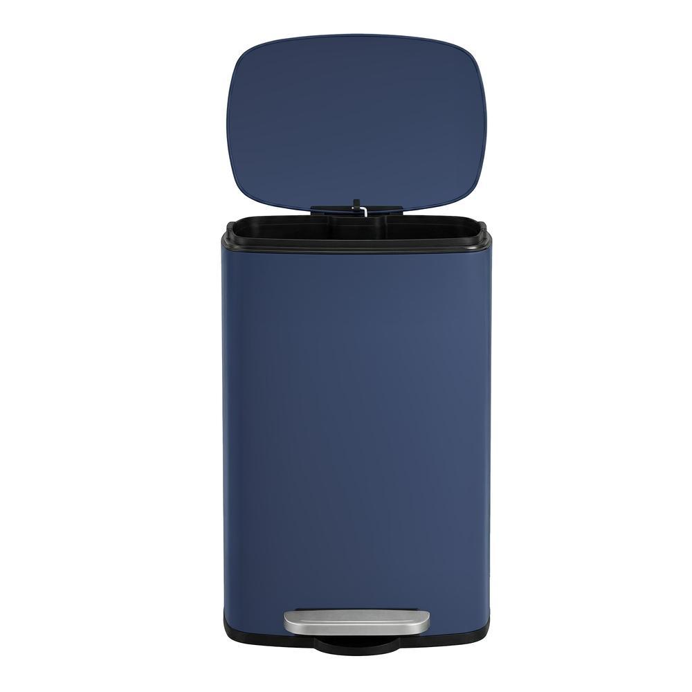 Pedal Rubbish Can 13 Gallon, Steel Trash Bin with Inner Bucket, Soft Close, for Kitchen, Blue