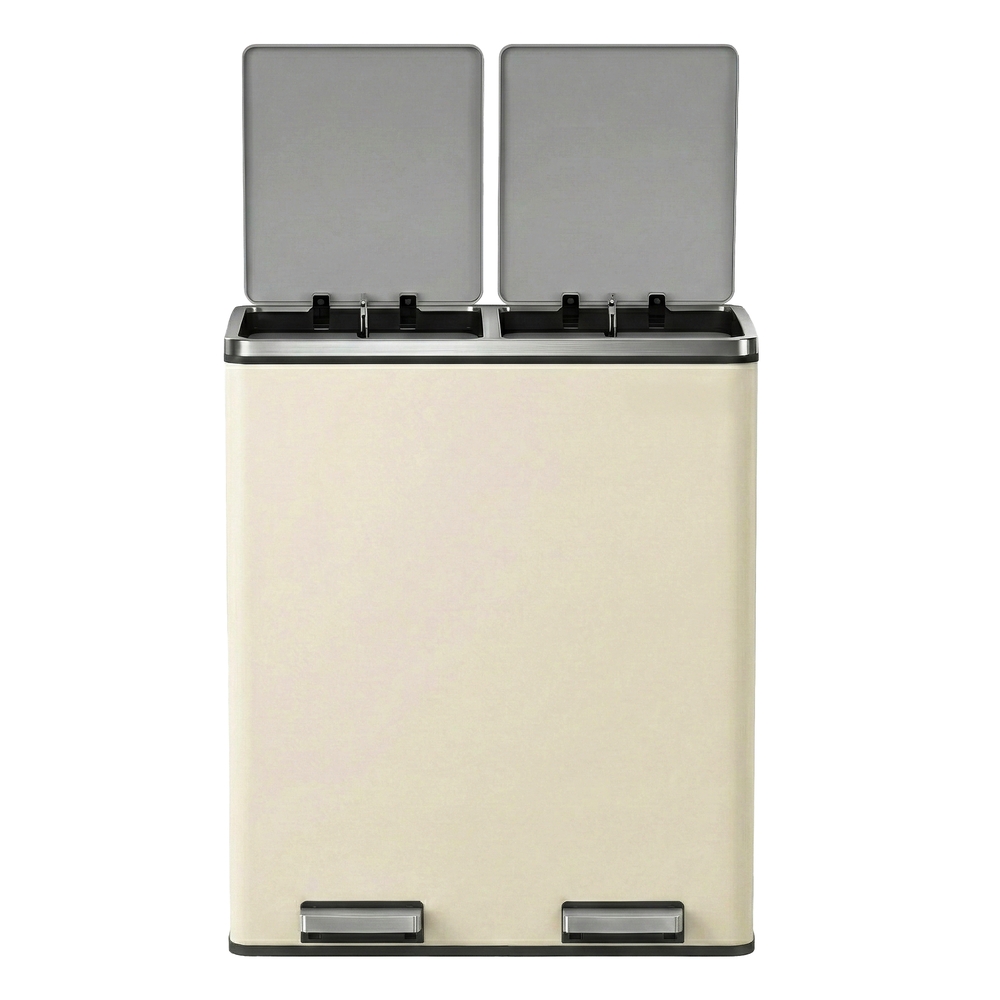 Pedal Recycling Bin, 60L 2-Compartment with Soft-Close Lids, Cream