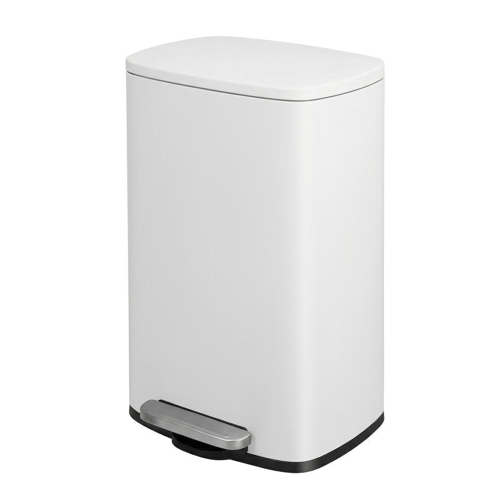 Waste Bin 50L, Steel Rubbish Bin with Inner Bucket, Step-On Pedal, Soft Close, for Kitchen, White