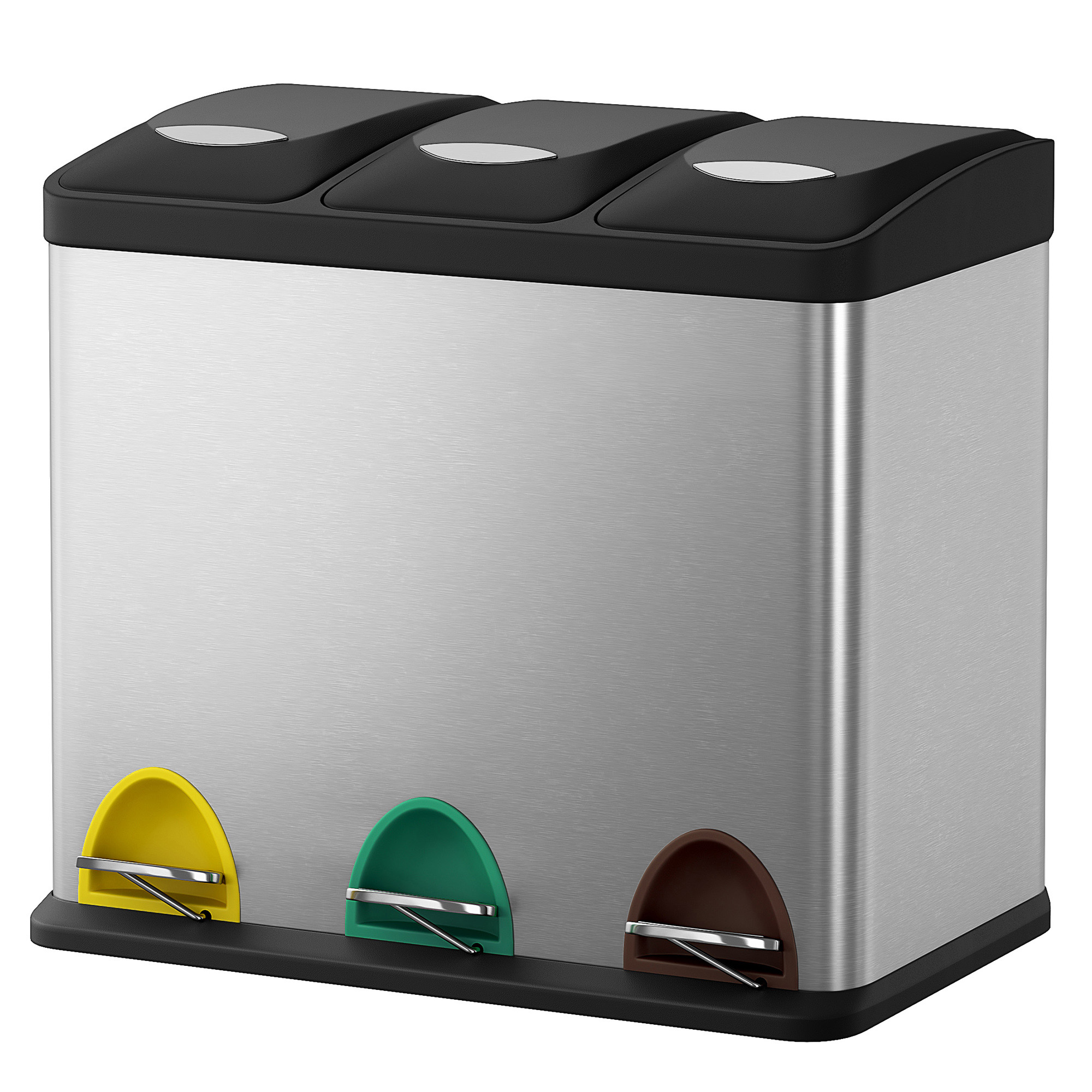 3 x 8 L Metal Kitchen Rubbish Bin, Pedal Trash Bin for Waste and Recycling, with Lids and Inner Buckets 3 x 8 L Metal Kitchen Rubbish Bin, Pedal Trash Bin for Waste and Recycling, with Lids and Inner Buckets