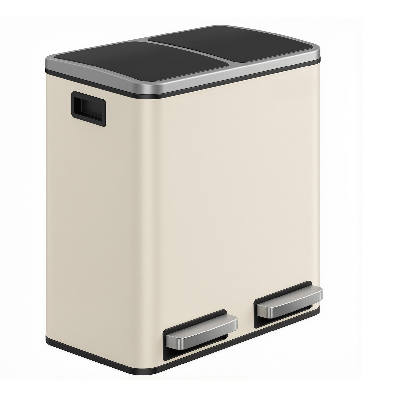 Dual Rubbish Bin for Recycling and Waste, Waste Bin with Inner Buckets, Soft Close, Sand Beige and Black