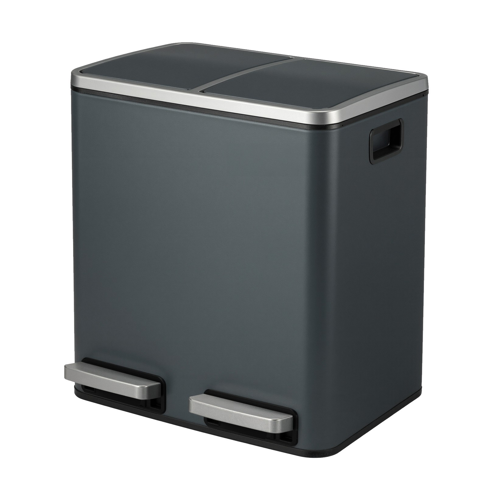 2 x 15 L Double Kitchen Bin, Pedal Rubbish Bin for Recycling and Waste, Inner Buckets
