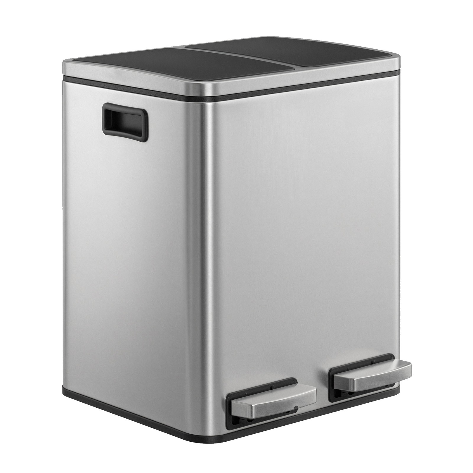 2 x 15 L Double Kitchen Bin, Pedal Rubbish Bin for Recycling and Waste, Inner Buckets