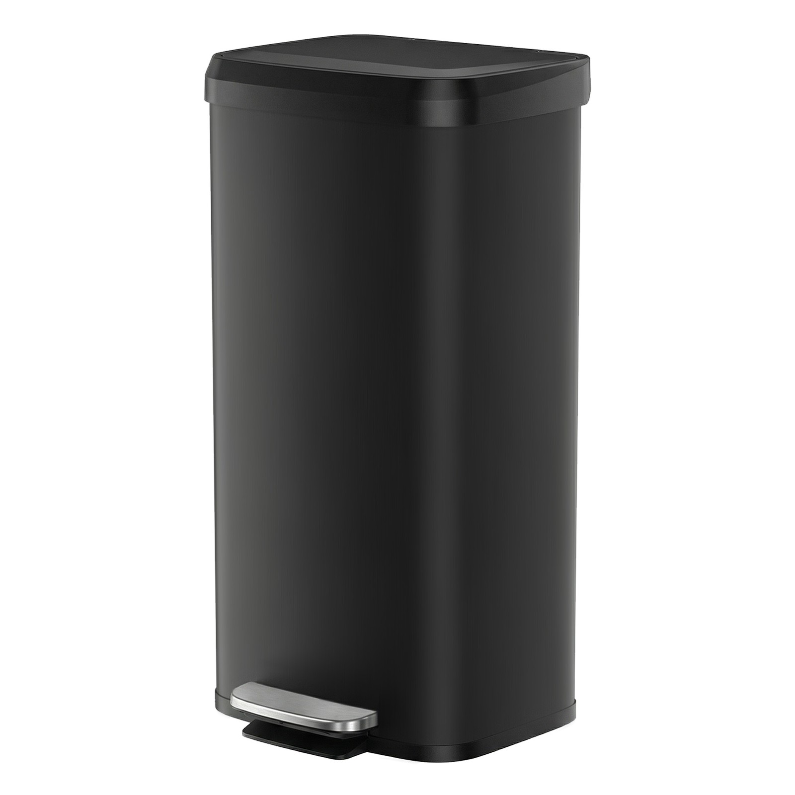 Large Pedal Rubbish Bin, 68 L Metal Waste Bin with Lid, Tal for Kitchen, Black