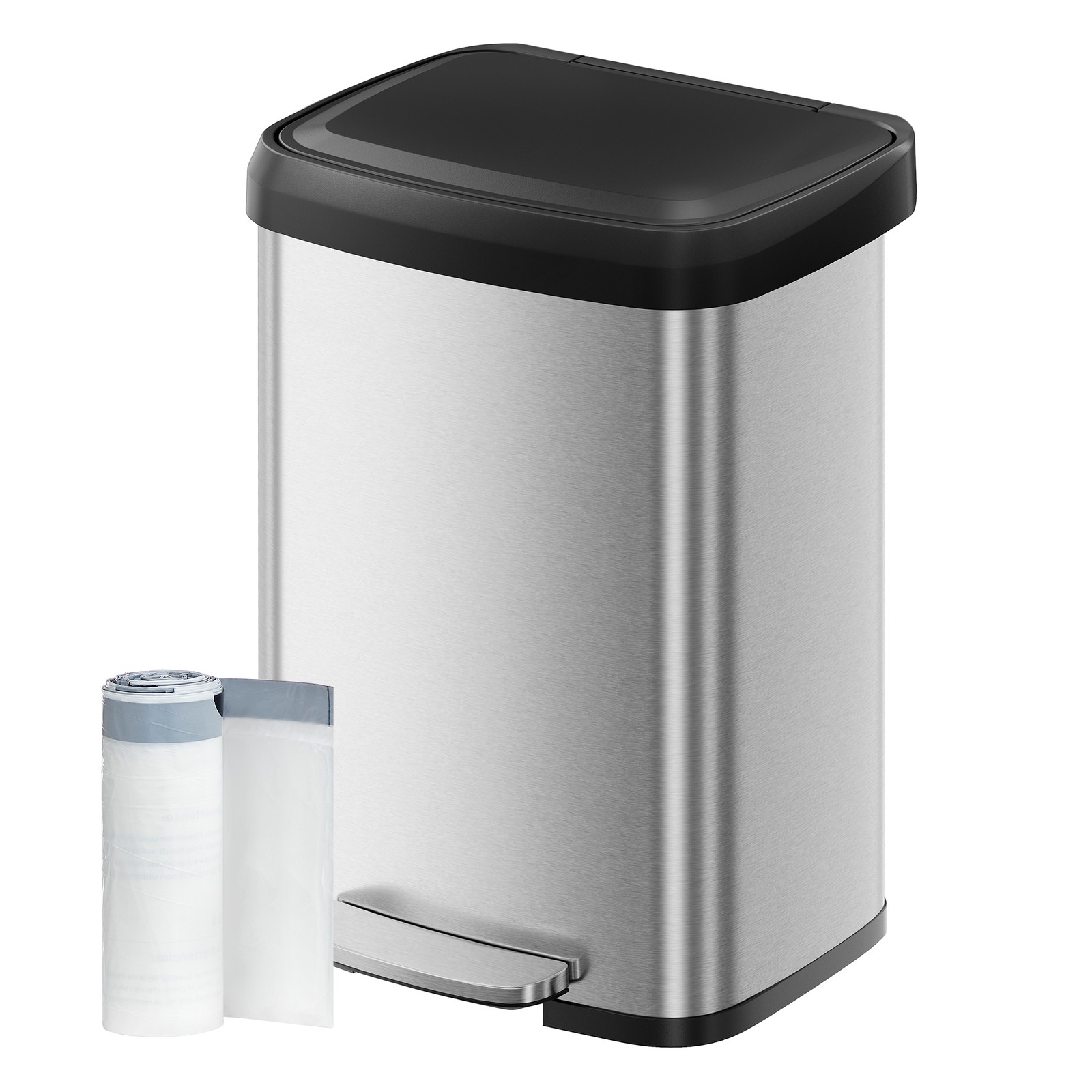 Large Stainless Steel Pedal Bin, 13 Gallon Garbage Can with Soft Close Lid