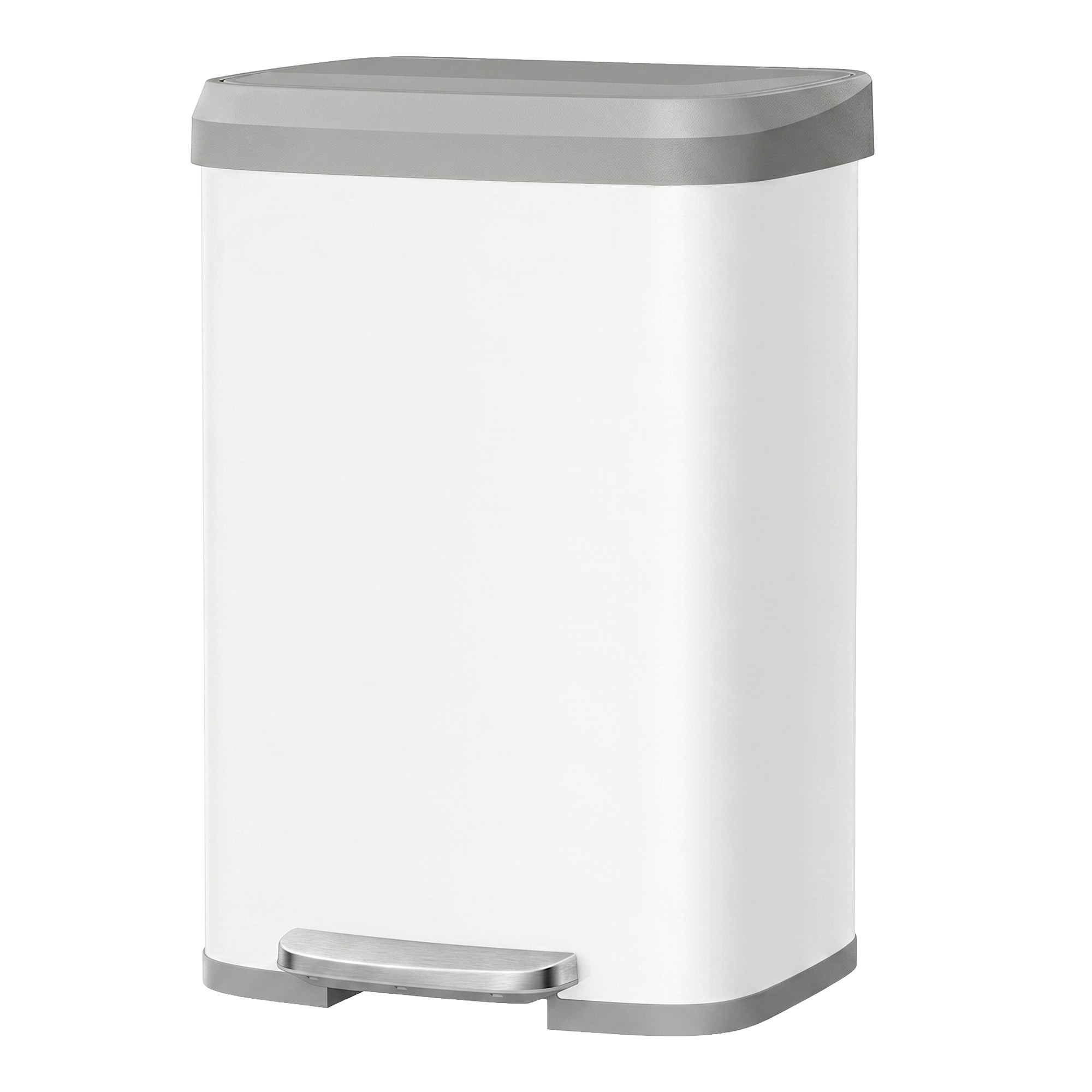 Trash Can, 50L Large Pedal Bin with Lid, Metal Rubbish Bin for Kitchen