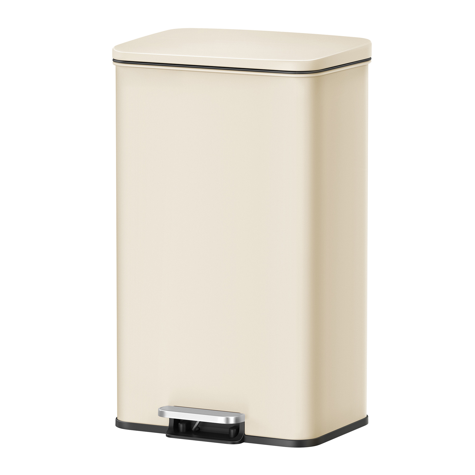 Large Pedal Rubbish Bin, 40L Steel Kitchen Trash Can with Lid, Soft Close, 15 Liners, for Home, Beige