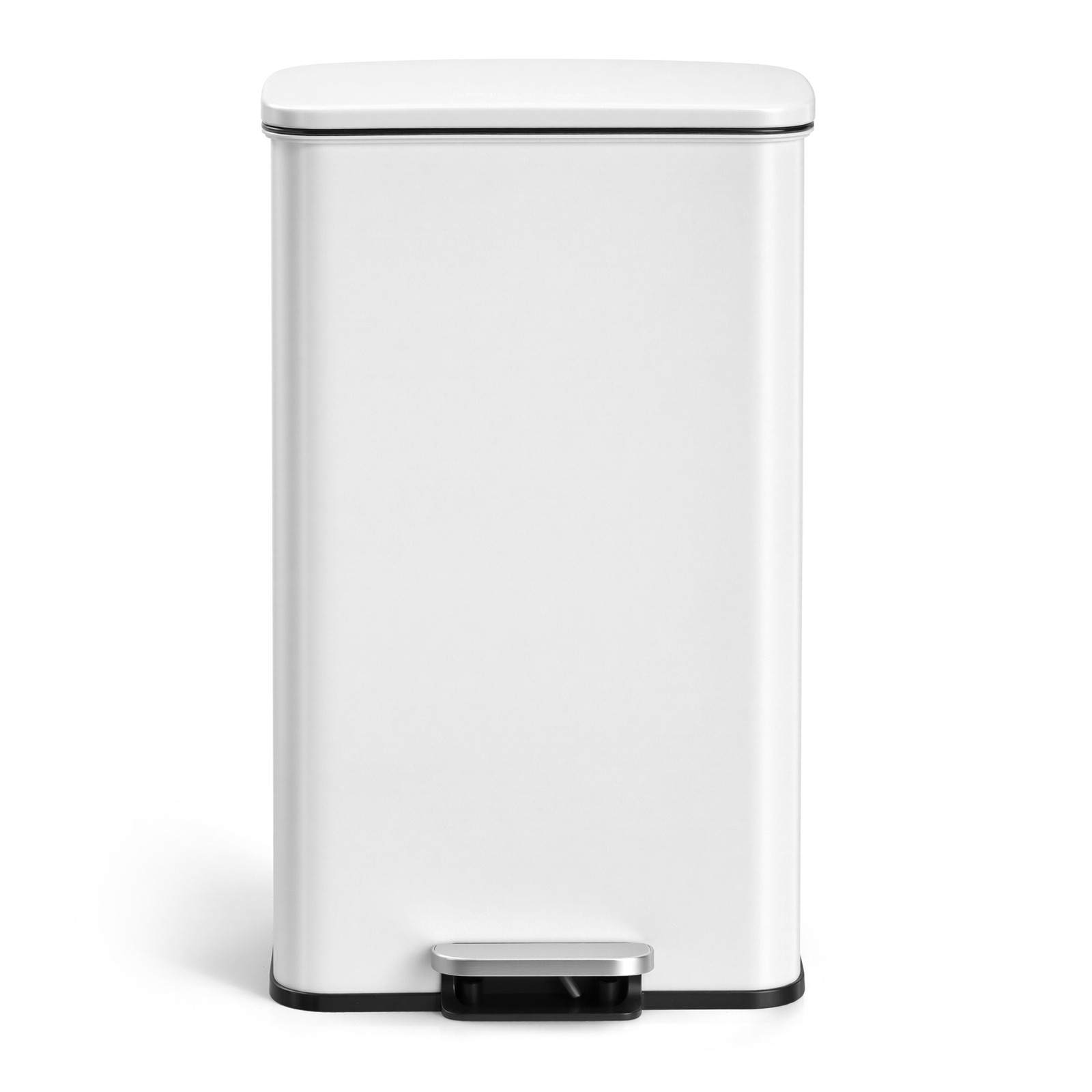 Large Rubbish Bin, 40L Step Waste Bin with Lid, Soft Close, Steel, for Kitchen, White