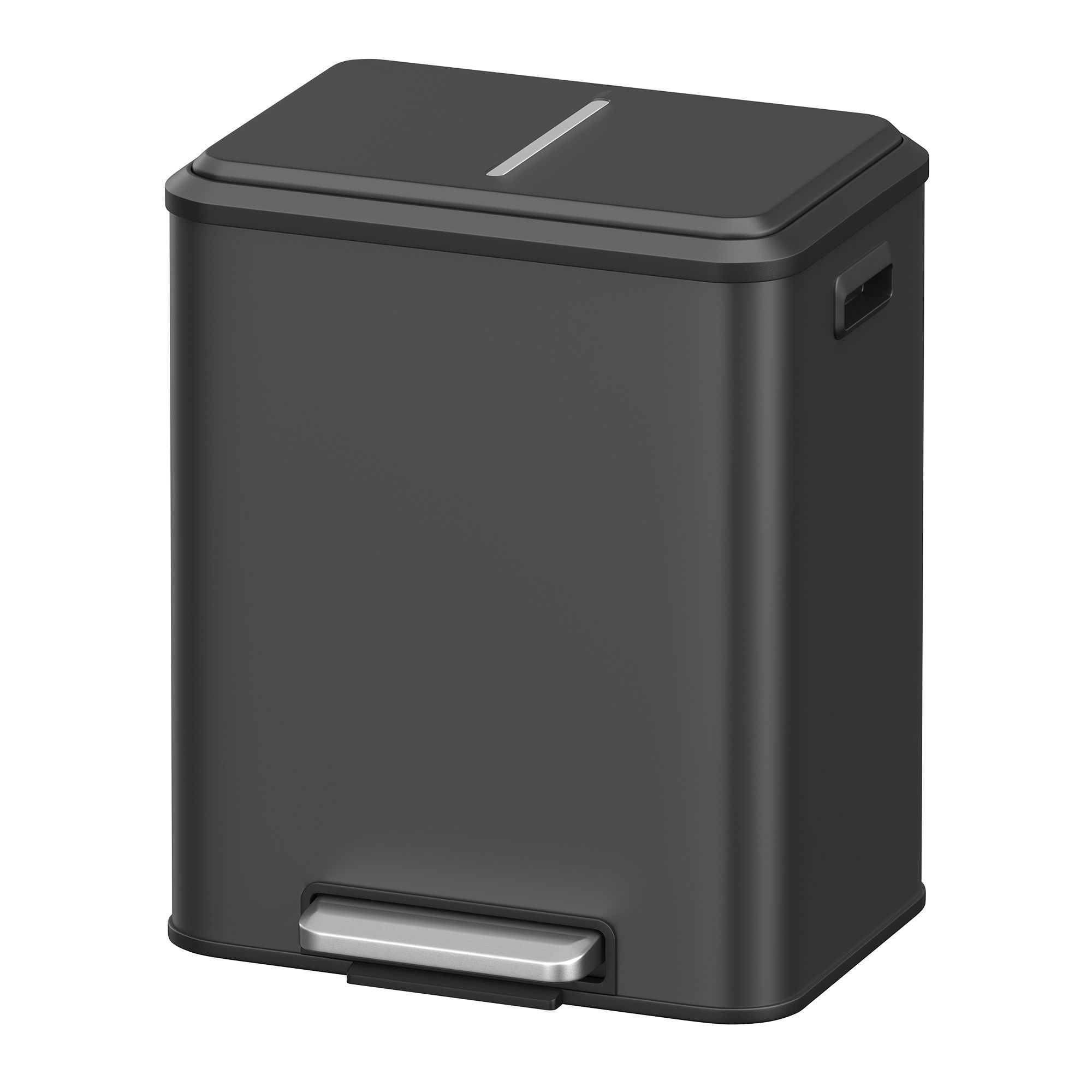 2-Compartment Kitchen Waste Separation Bin with Soft-Close Lid, Steel Recycling Trash Can with Inner Buckets and Wide Pedal