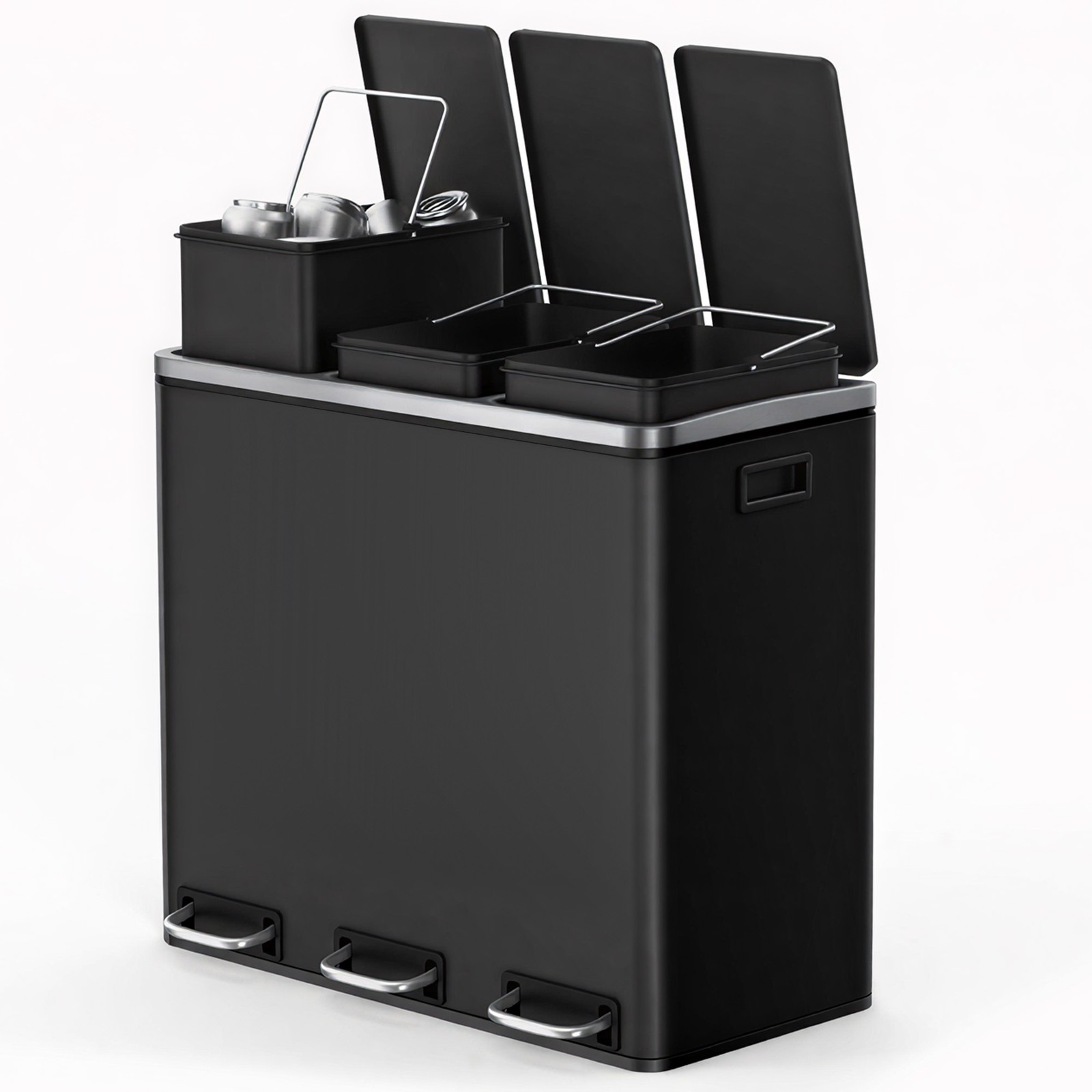 3-Compartment Kitchen Rubbish Bin, 3 x 18 L, for Recycling and Waste