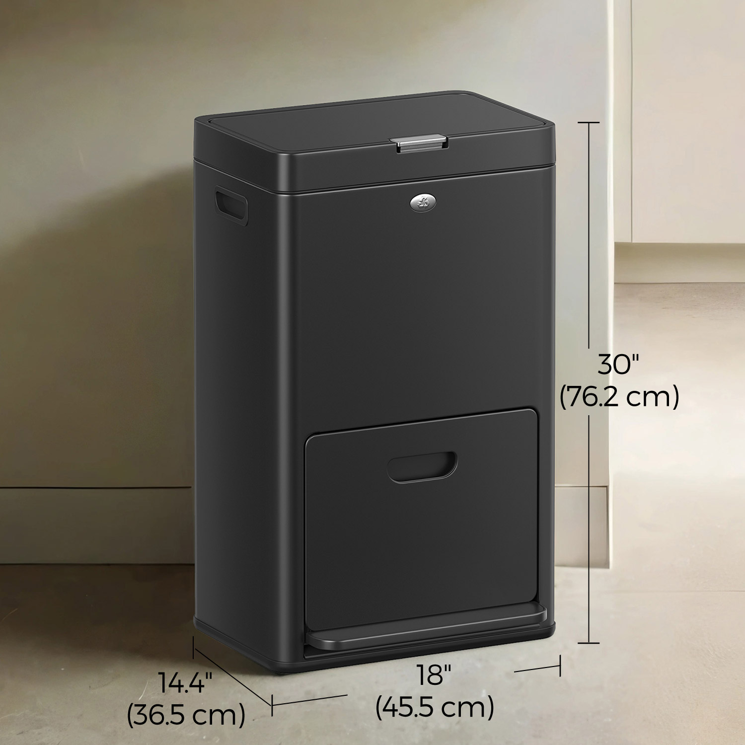 Recycling Bin with 3 Compartments, Pedal Rubbish Bin for Kitchen, Carbon Filter, 2 Sizes, Black