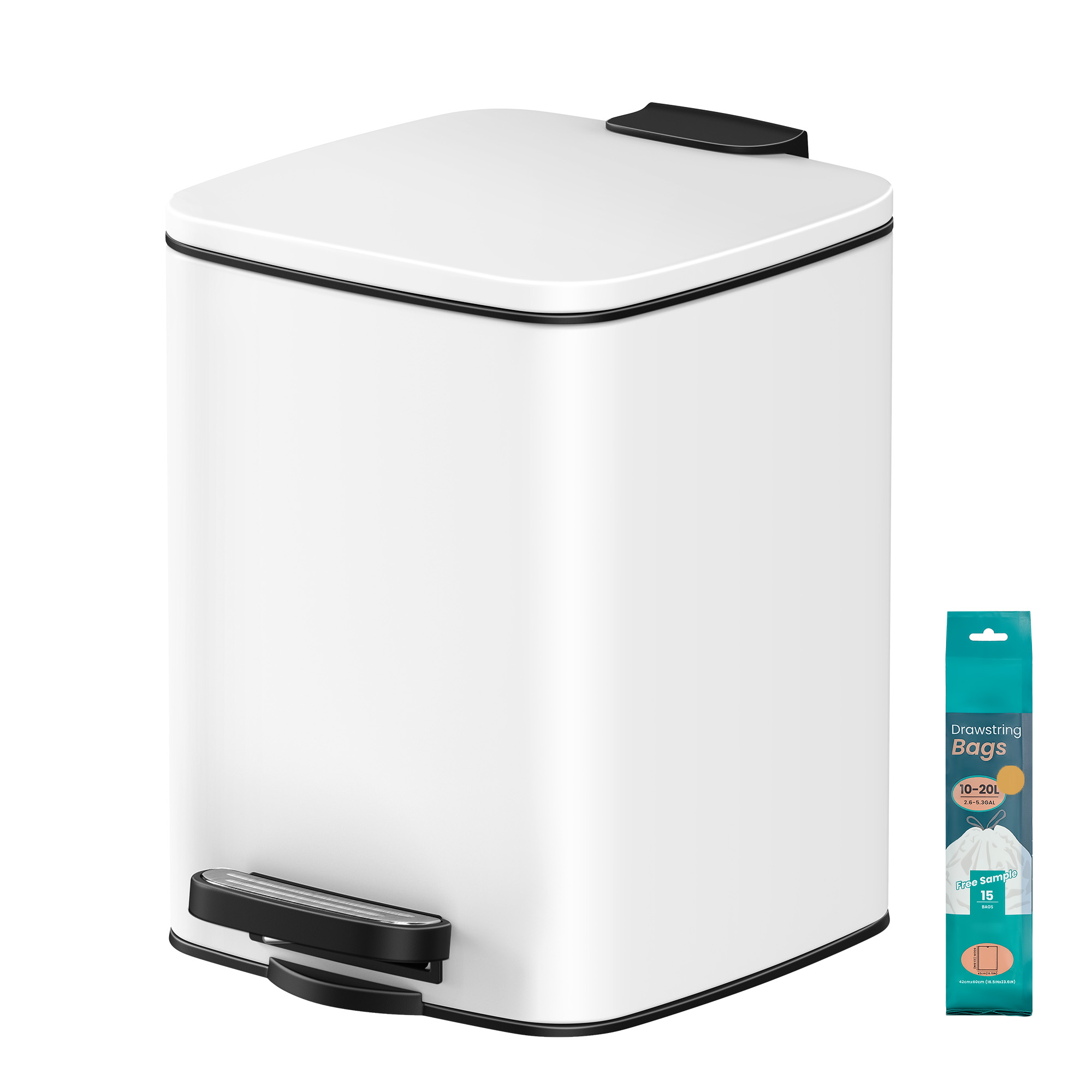 Pedal Bathroom Bin, Soft-Close Lid, 6L Small Rubbish Bin, Steel, for Compact Spaces, White Pedal Bathroom Bin, Soft-Close Lid, 6L Small Rubbish Bin, Steel, for Compact Spaces, White