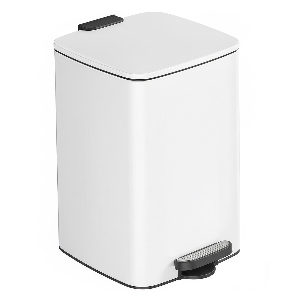 Pedal Waste Bin, 20 L Steel Bin with Inner Bucket, Soft Close, for Kitchen, Stays Open, White