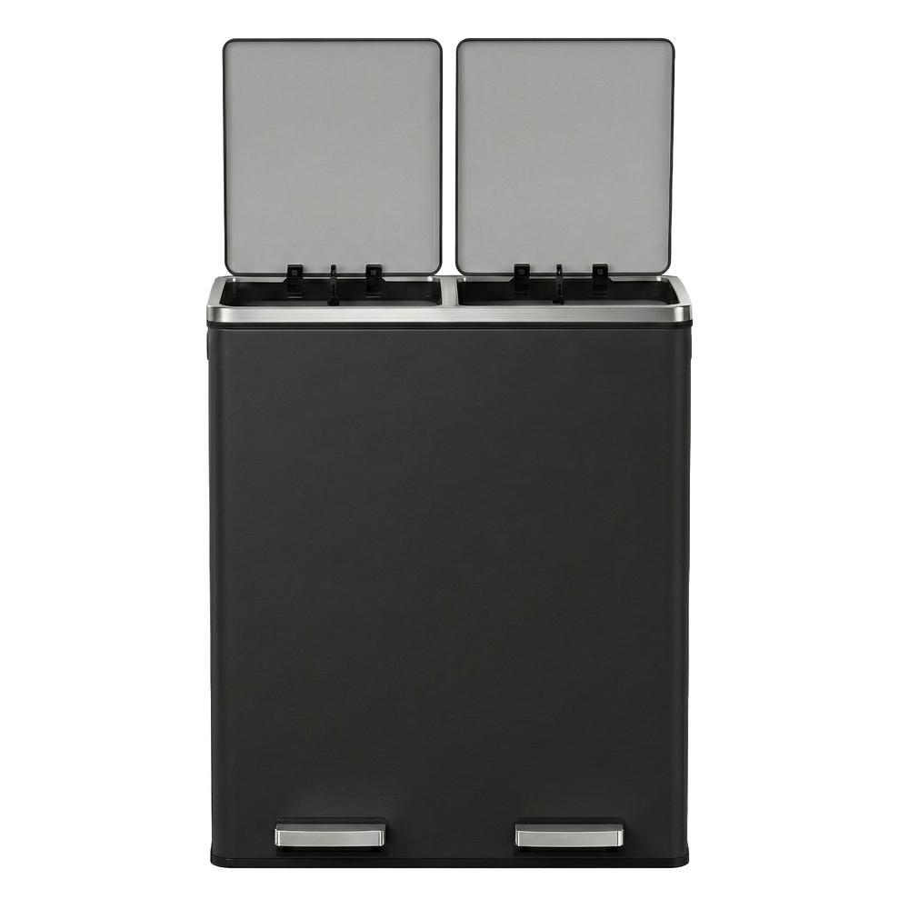 60L Pedal Rubbish Bin, Dual Sections, Soft-Close, Black